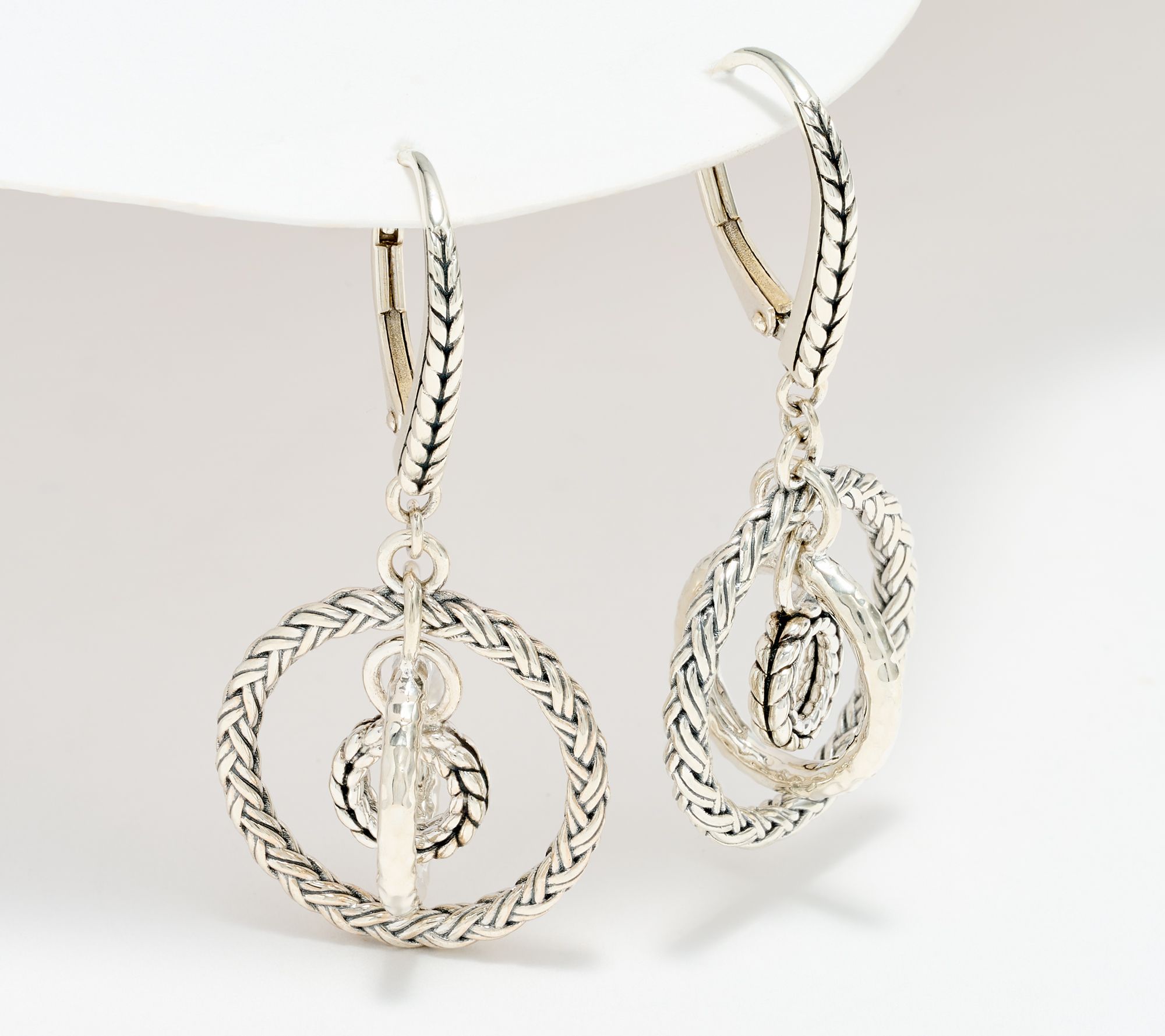 JAI Sterling Silver Multi-Texture Leverback Earrings