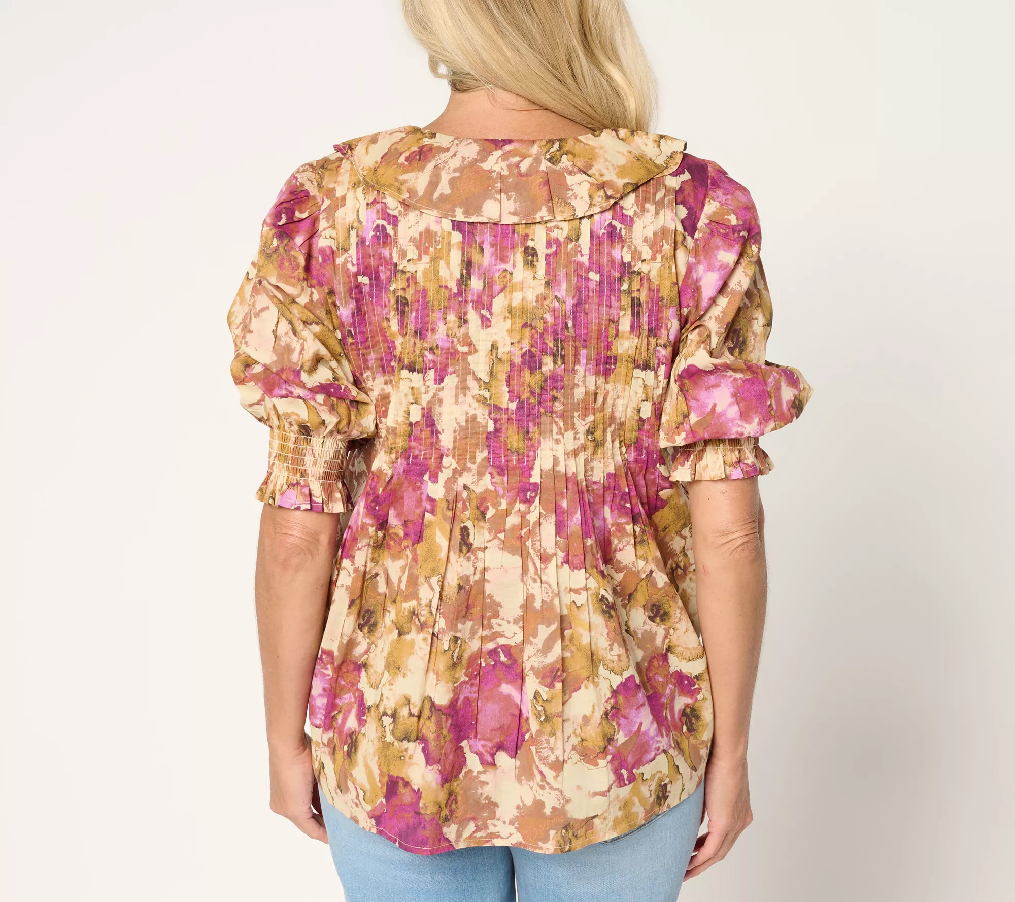 Ree by The Pioneer Woman Printed 100% Cotton Ruffle Front Blouse