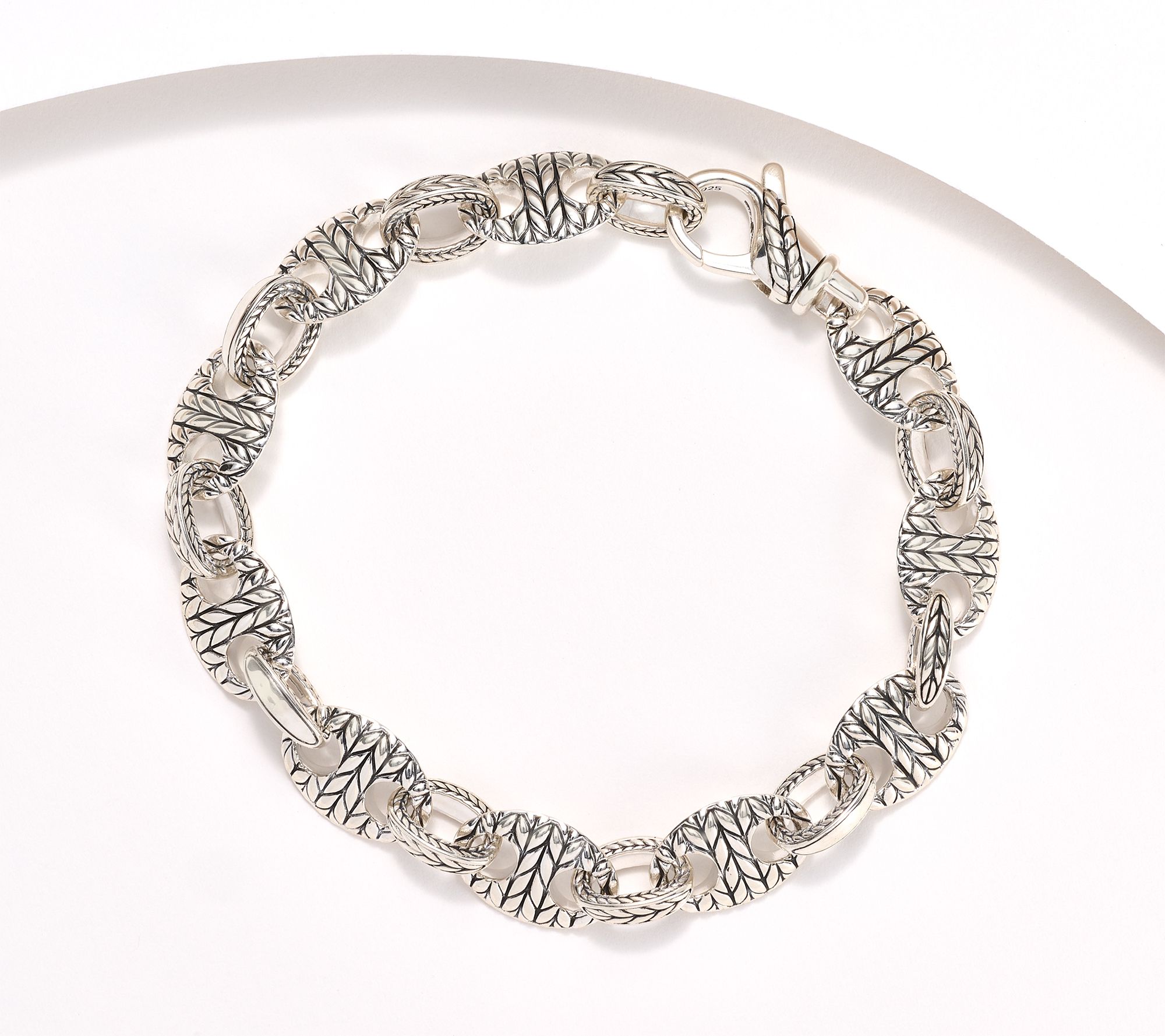 JAI Sterling Silver Textured Mariner Link Bracelet, 21.5g