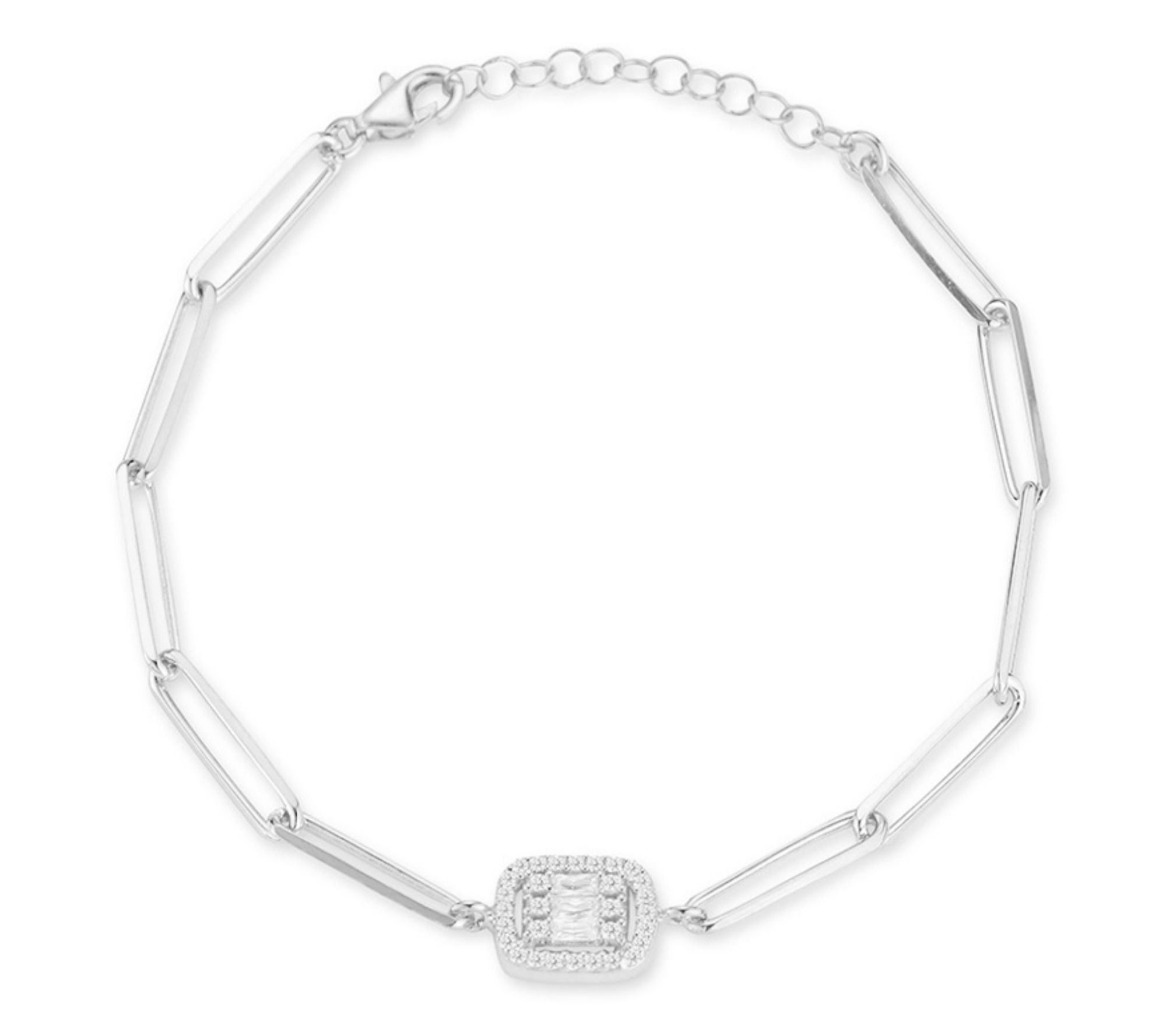 Sterlina Silver Pave Paperclip Bracelet, Sterling Silver