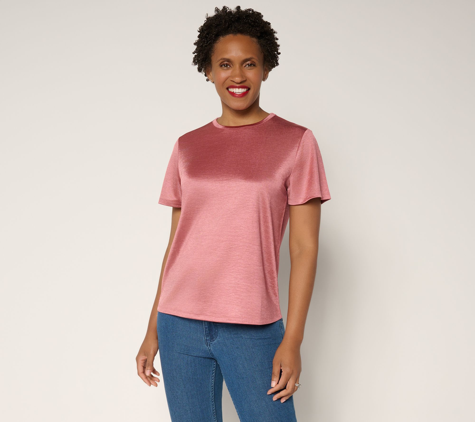 BEAUTIFUL by Lawrence Zarian Knit Satin Short Sleeve Top