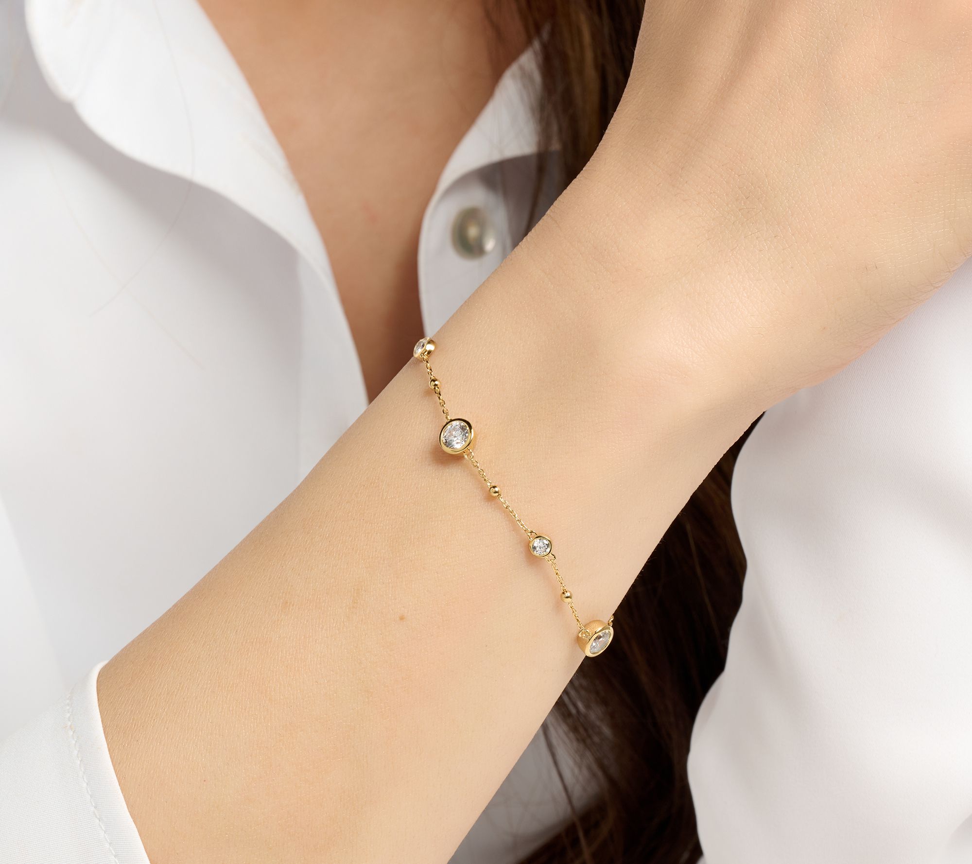 Diamonique Chain Station Bracelet, Sterling Silver