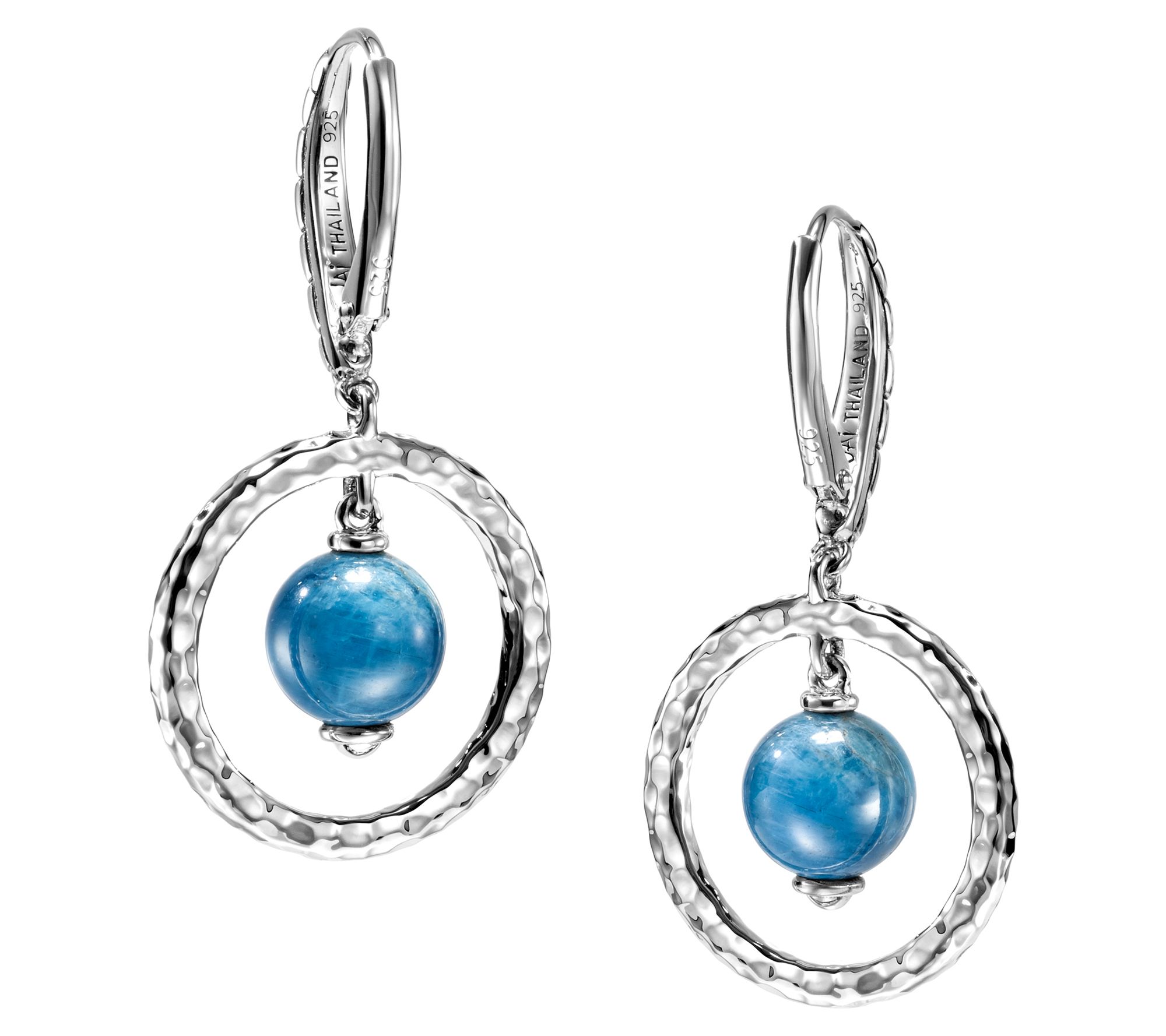 JAI Sterling Silver Gemstone Bead Front FacingHoop Earrings