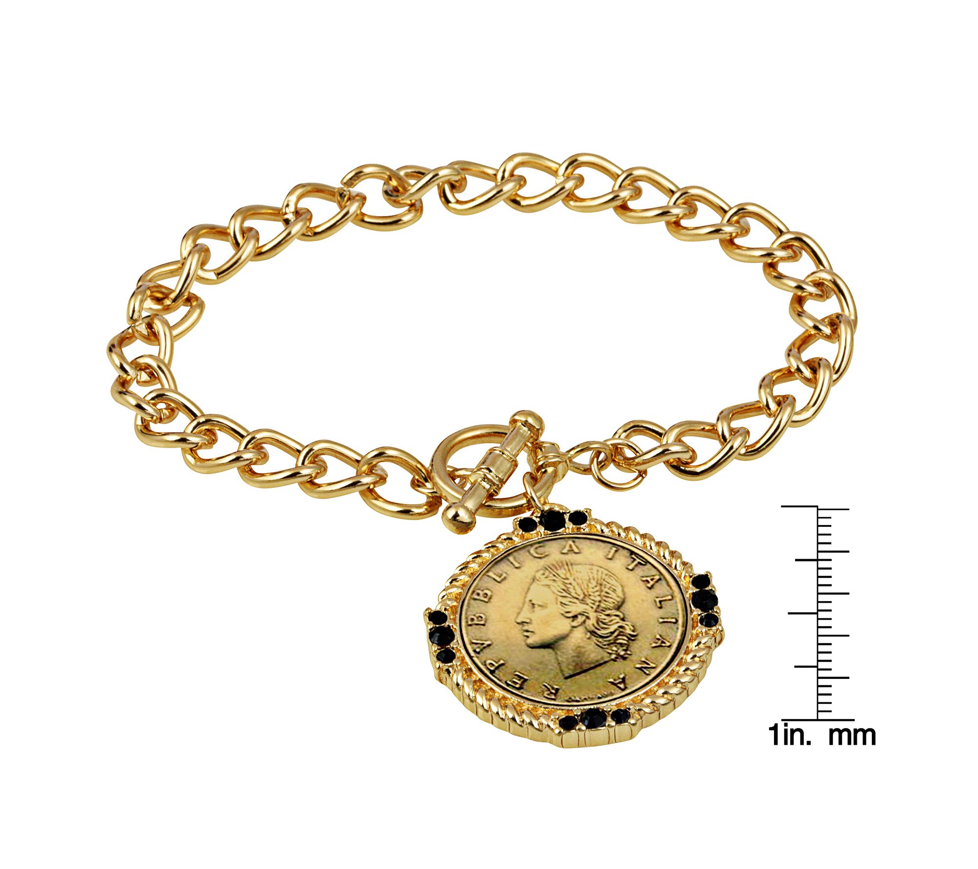 American Coin Italian 20 Lira Coin Toggle Bracelet