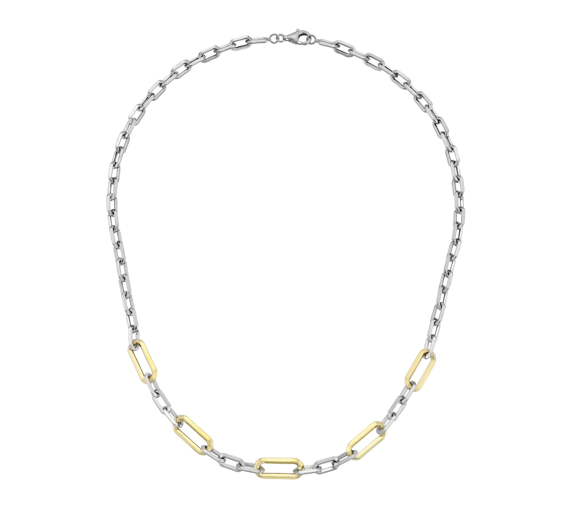 Silver Style Two-Tone Paperclip Link Necklace,Sterling