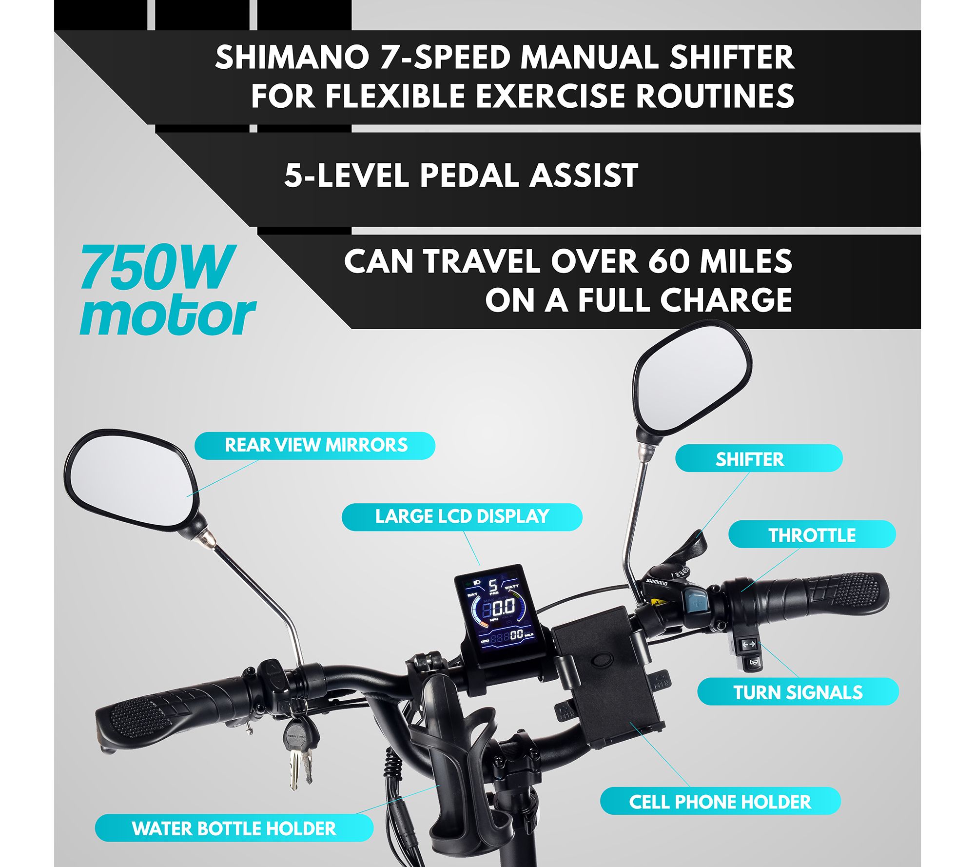 Vesla Folding Low-Step 750W E-Trike w/16MPH Speed & Accessories