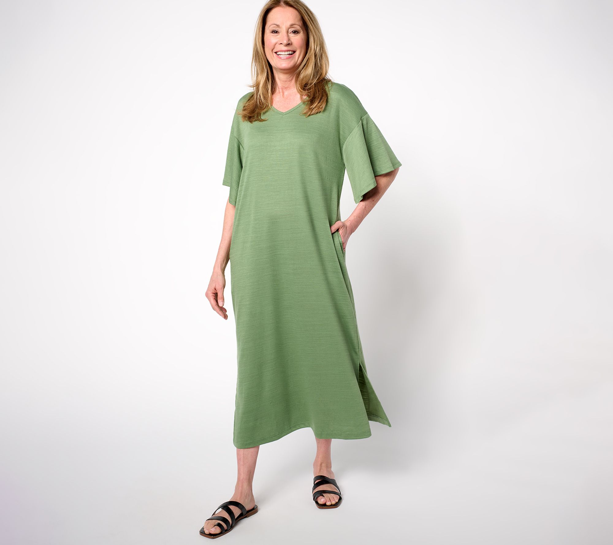 Stan Herman Crepe Knit Reg V-Neck Caftan