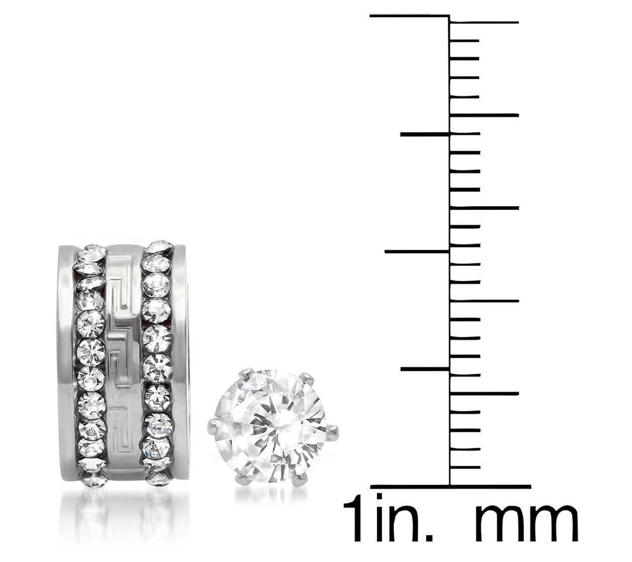 Steel by Design Cubic Zirconia Hoop & Stud Earrings Set