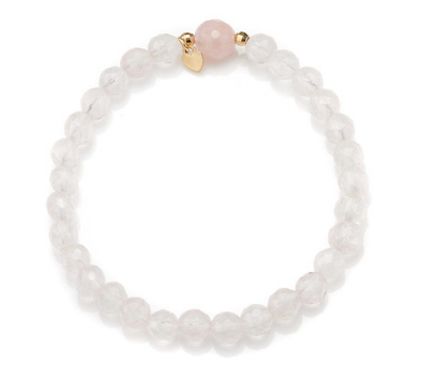 Alkeme Rose Quartz &10K Gold Stretch Bracelet Set