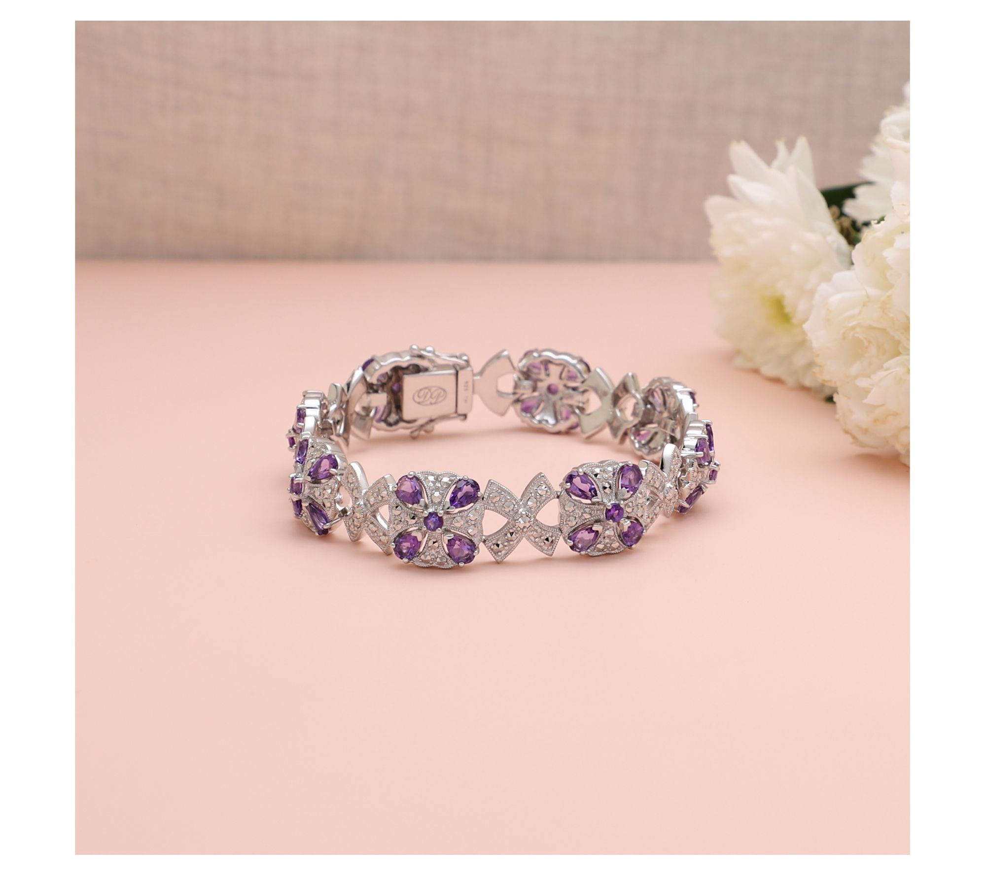 Dallas Prince Sterling Amethyst & Chrome Marcasite Bracelet