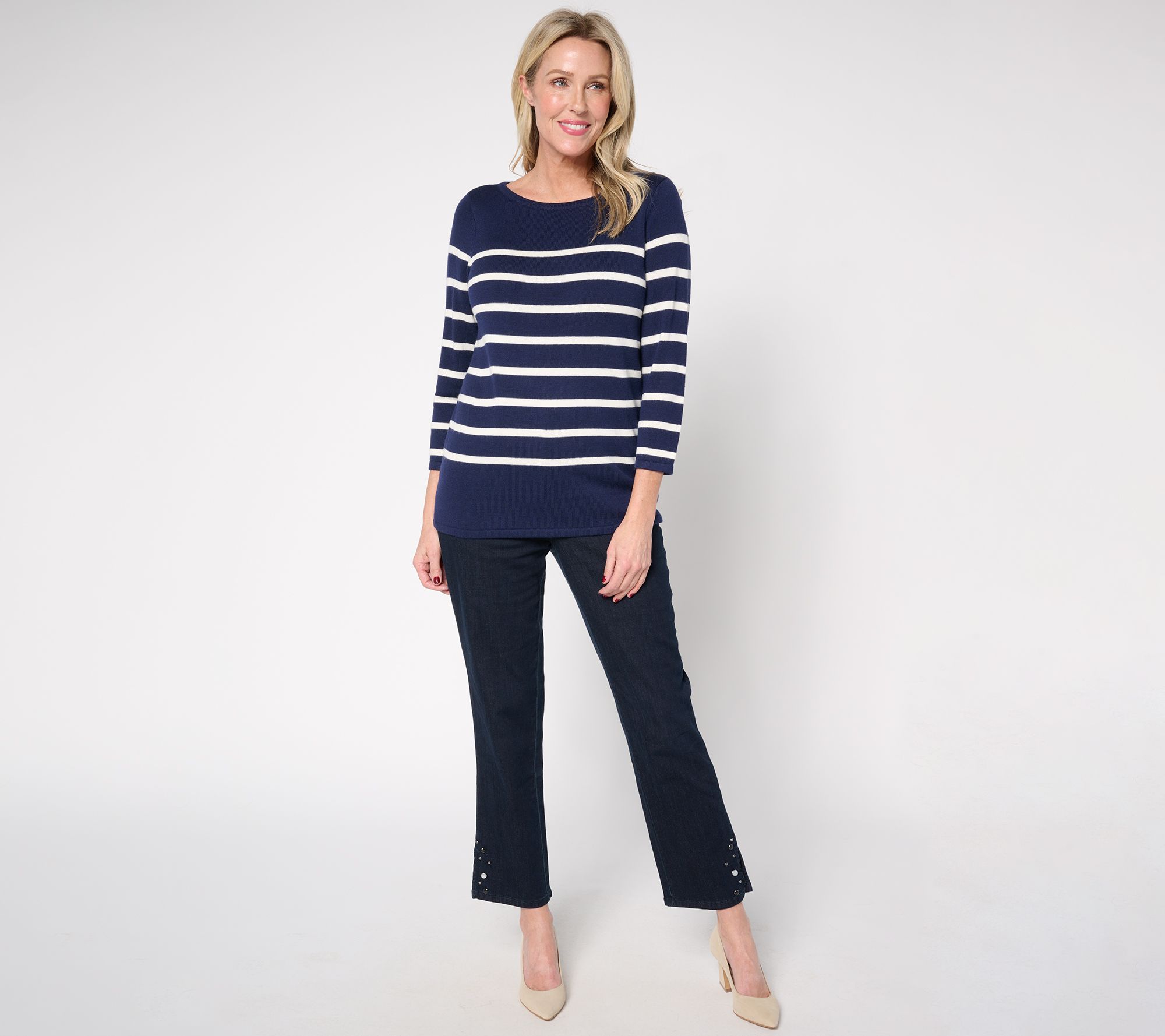 Martha Stewart Signature Striped 3/4-Sleeve Sweater