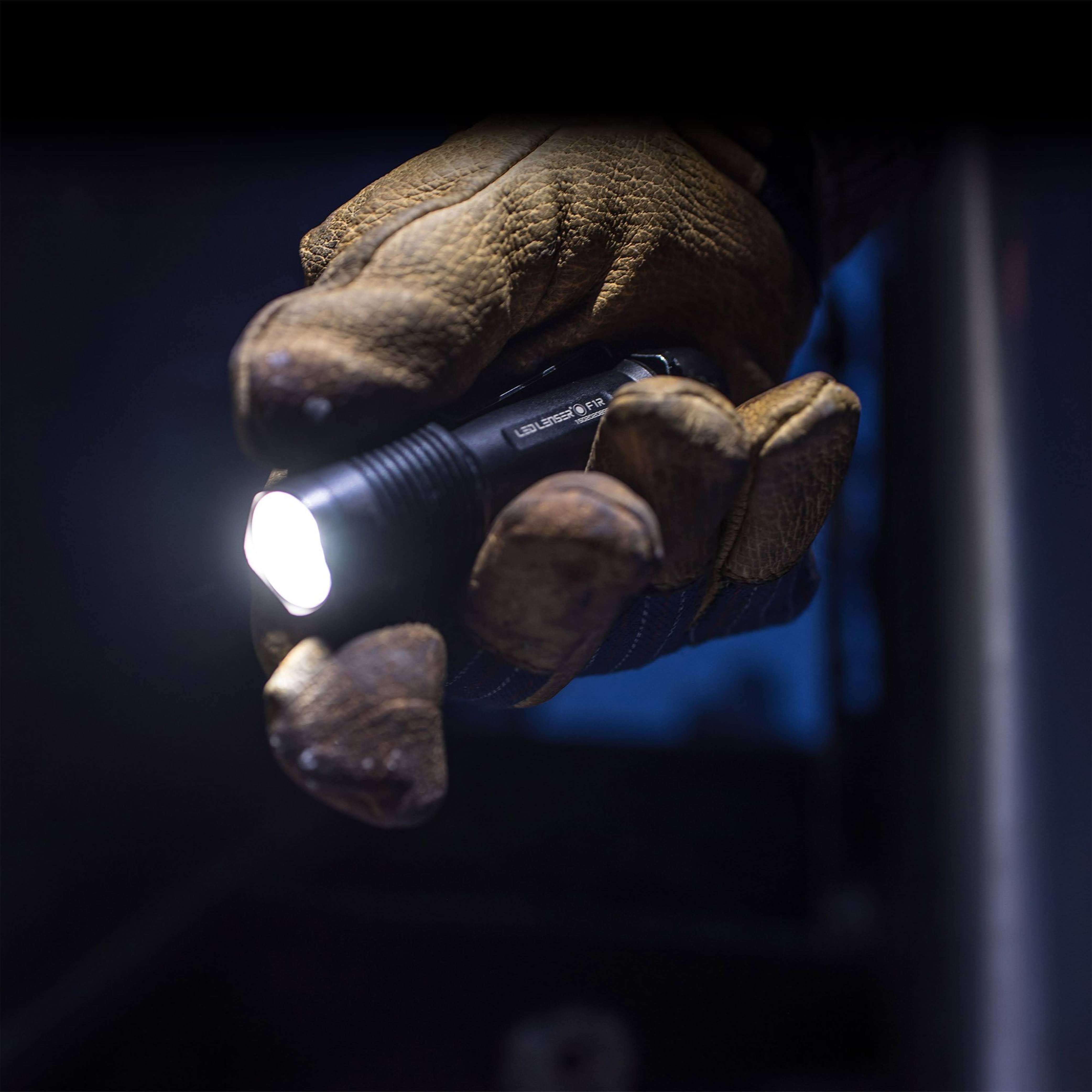 Ledlenser F1R Rechargeable LED Flashlight, 1,000 Lumen, Black + Running Sport Neo H4 Headlamp Wide Beam, 90 Lumens and Lens Clea