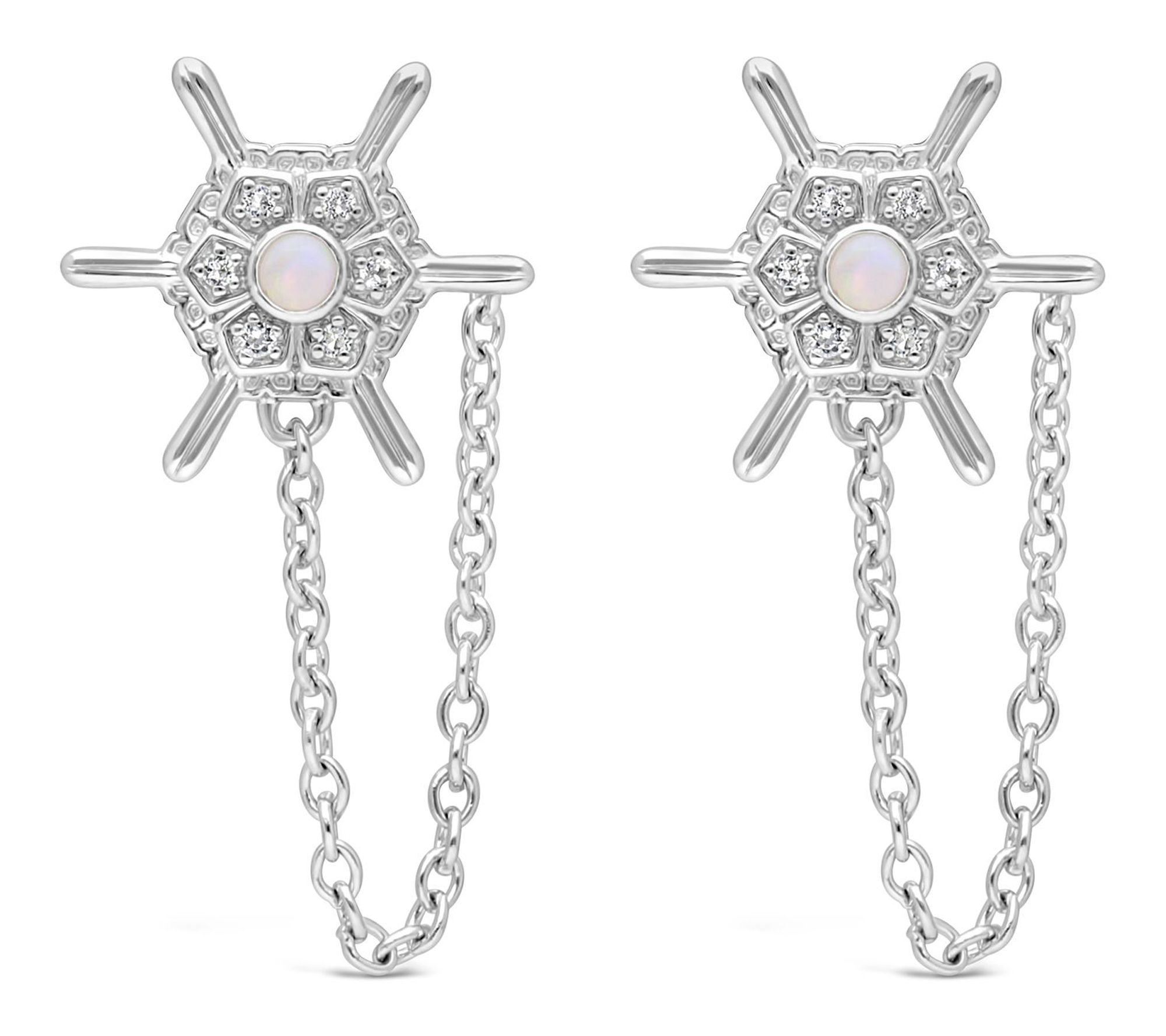 Goddaughters Sterling Silver Opal Snowflake Earrings
