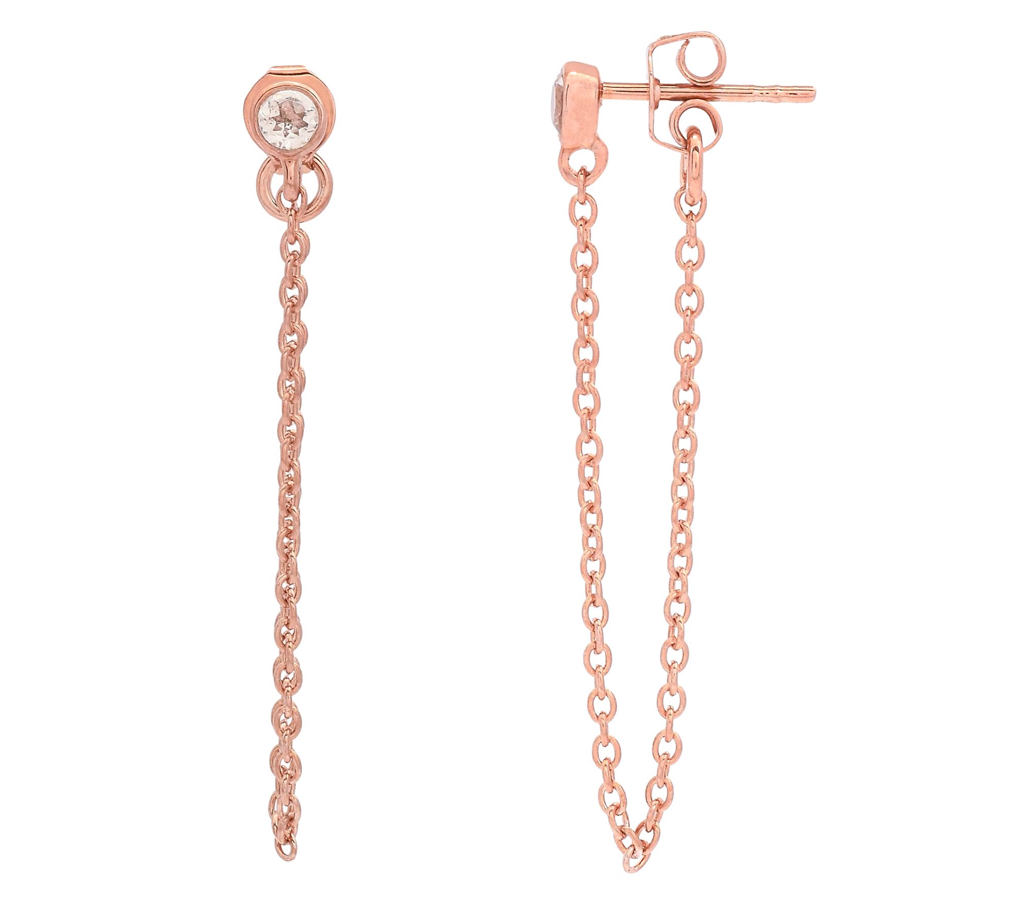 Affinity Gems Linear Morganite Earrings, 14K Rose Gold Plated