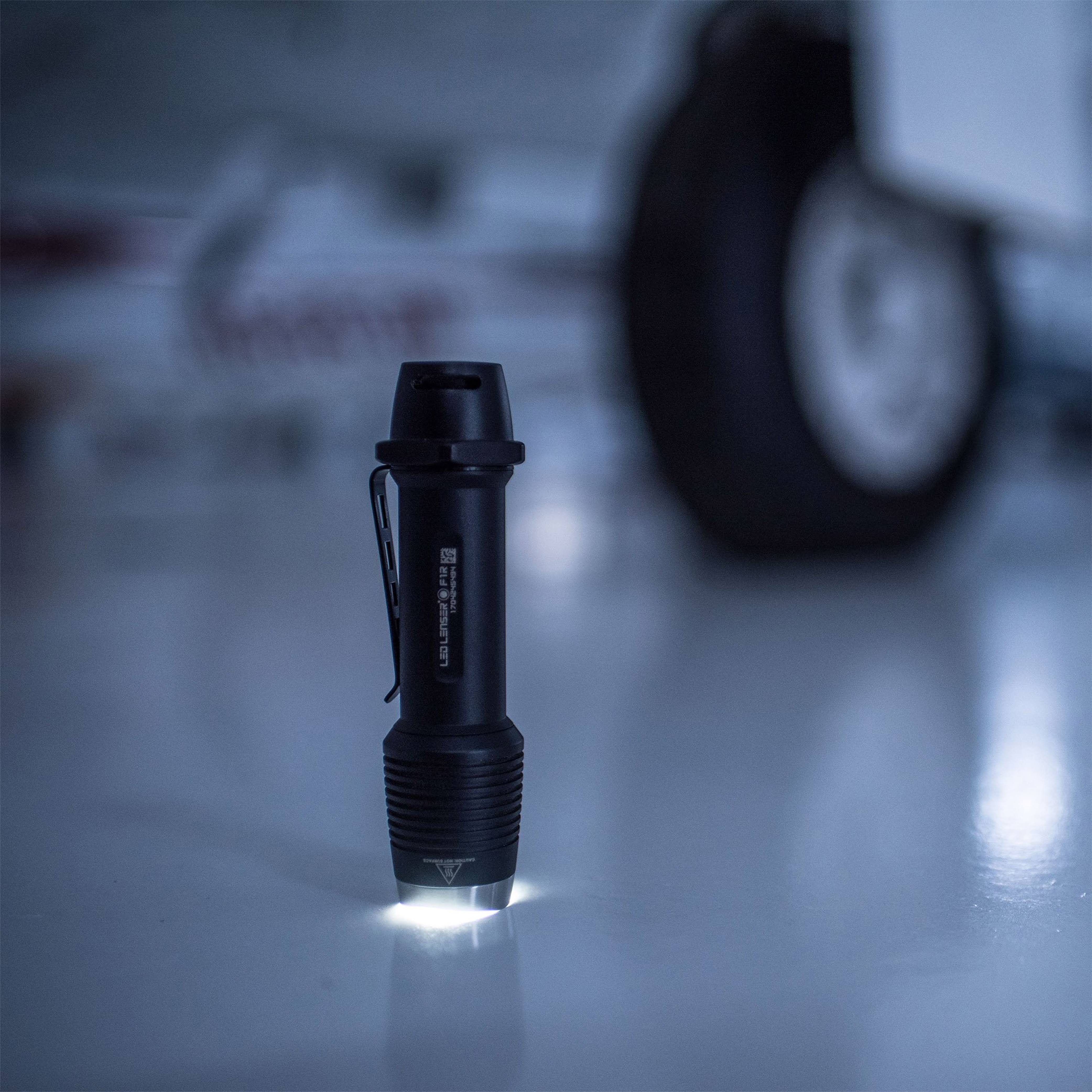 Ledlenser F1R Rechargeable LED Flashlight, 1,000 Lumen, Black + Running Sport Neo H4 Headlamp Wide Beam, 90 Lumens and Lens Clea