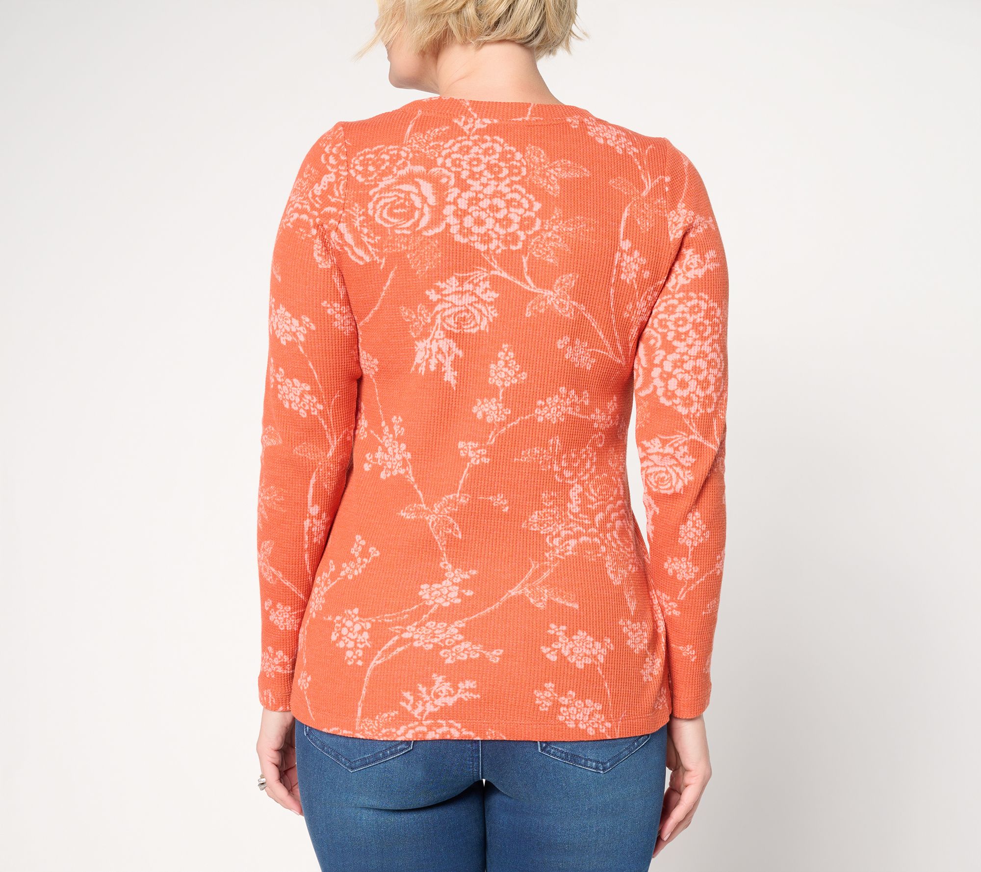 Belle by Kim Gravel Micro Waffle Vintage Floral Printed Top