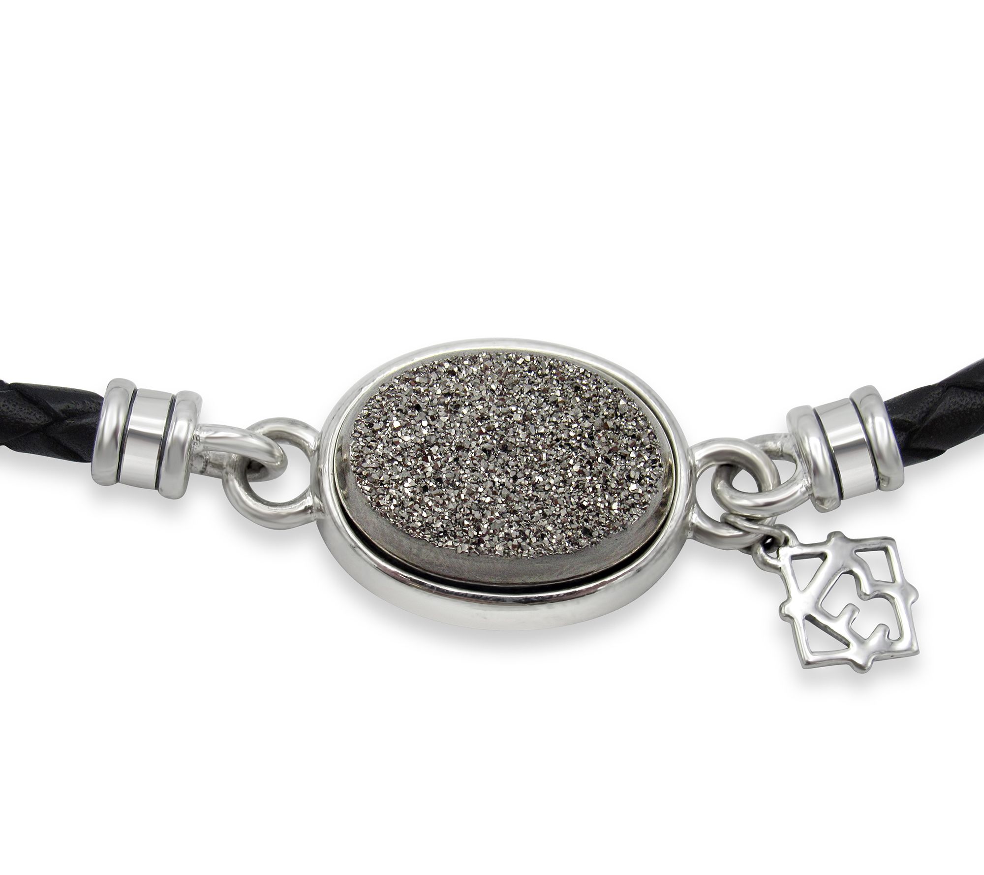 Elyse Ryan Sterling Silver Drusy Leather Wrap Bracelet