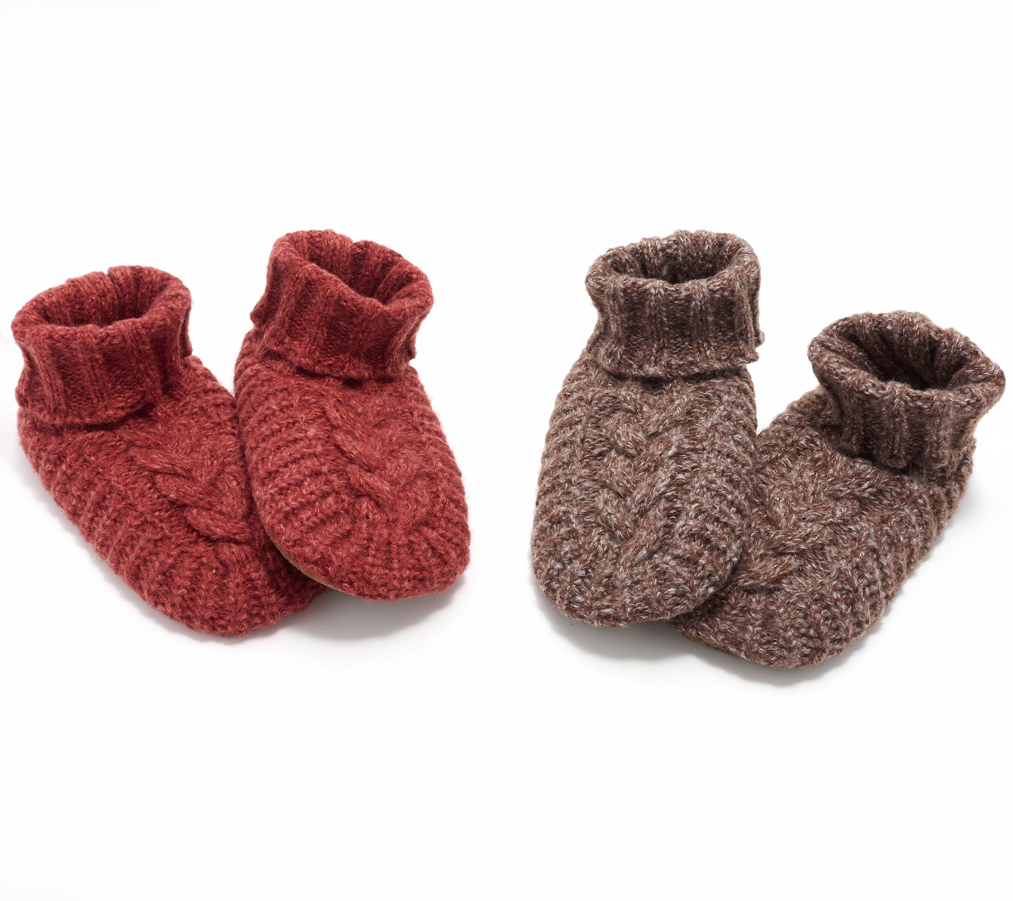MUK LUKS Set of 2 Shea Butter Infused Cable Knit Fold Over Slipper Sock