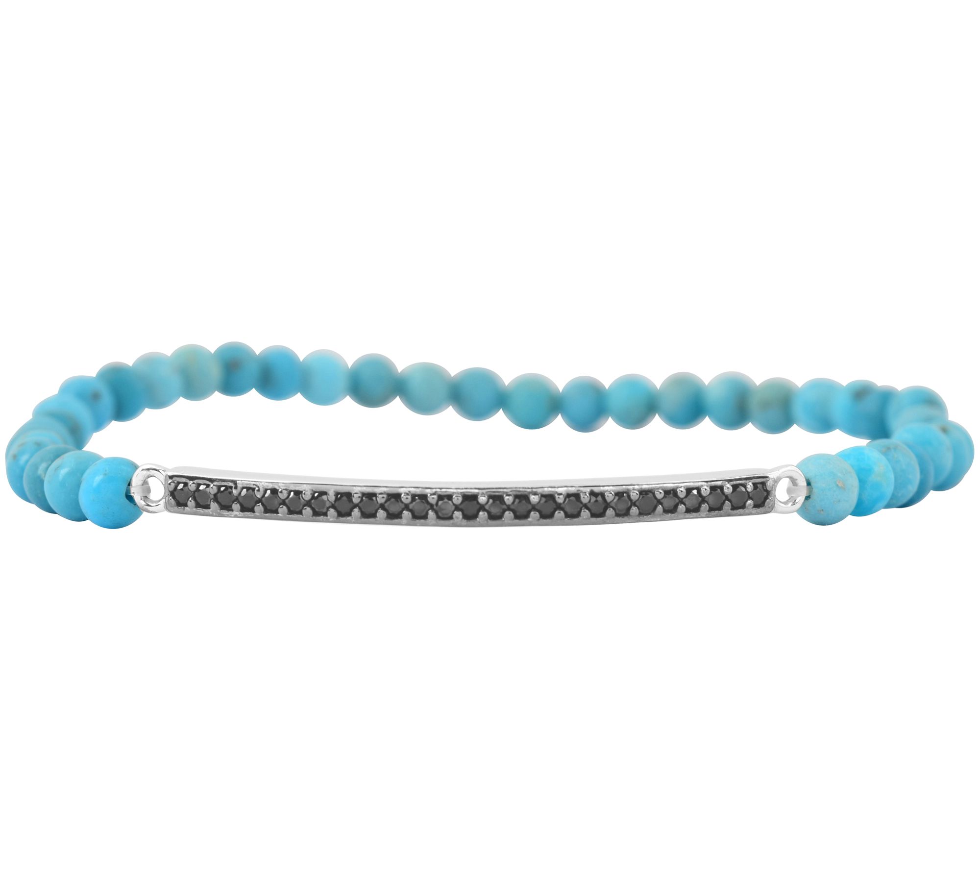 Sterling Silver Turquoise & Black Spinel Stretch Bracelet