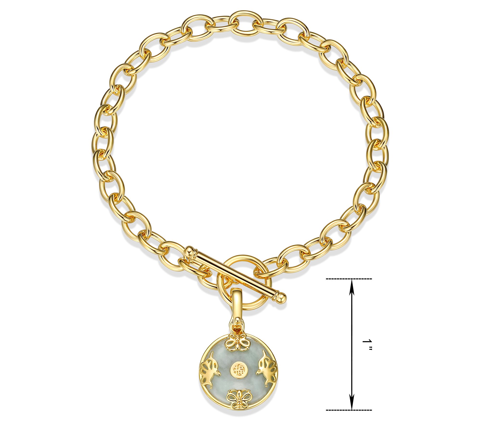 18K Gold Plated Jade Charm Toggle Bracelet