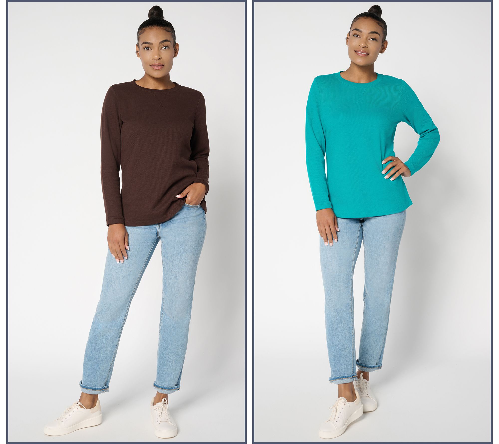 Denim & Co. Essentials Waffle Knit 2-Pack Crew Neck Tops