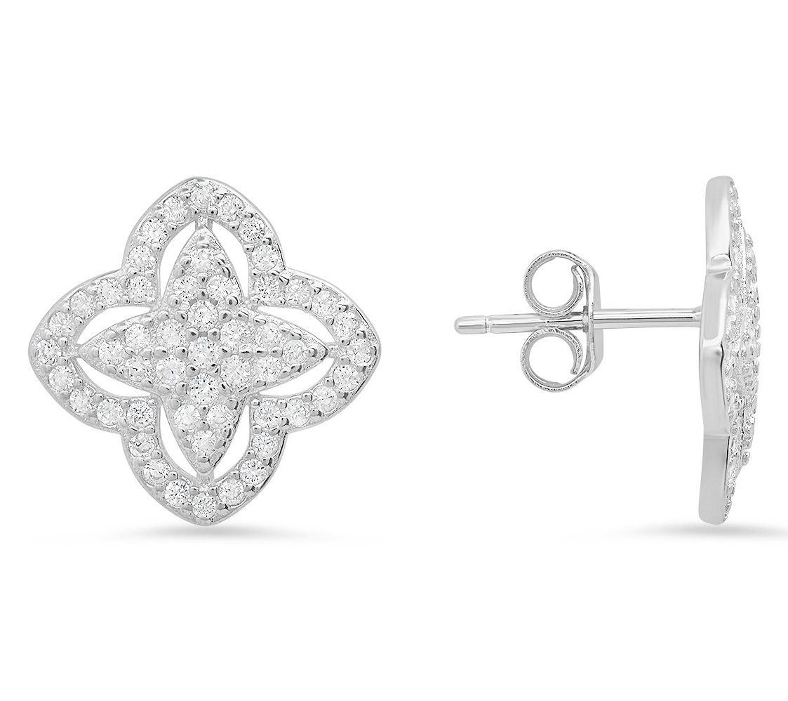 Diamonique Pave Clover Stud Earrings, SterlingSilver