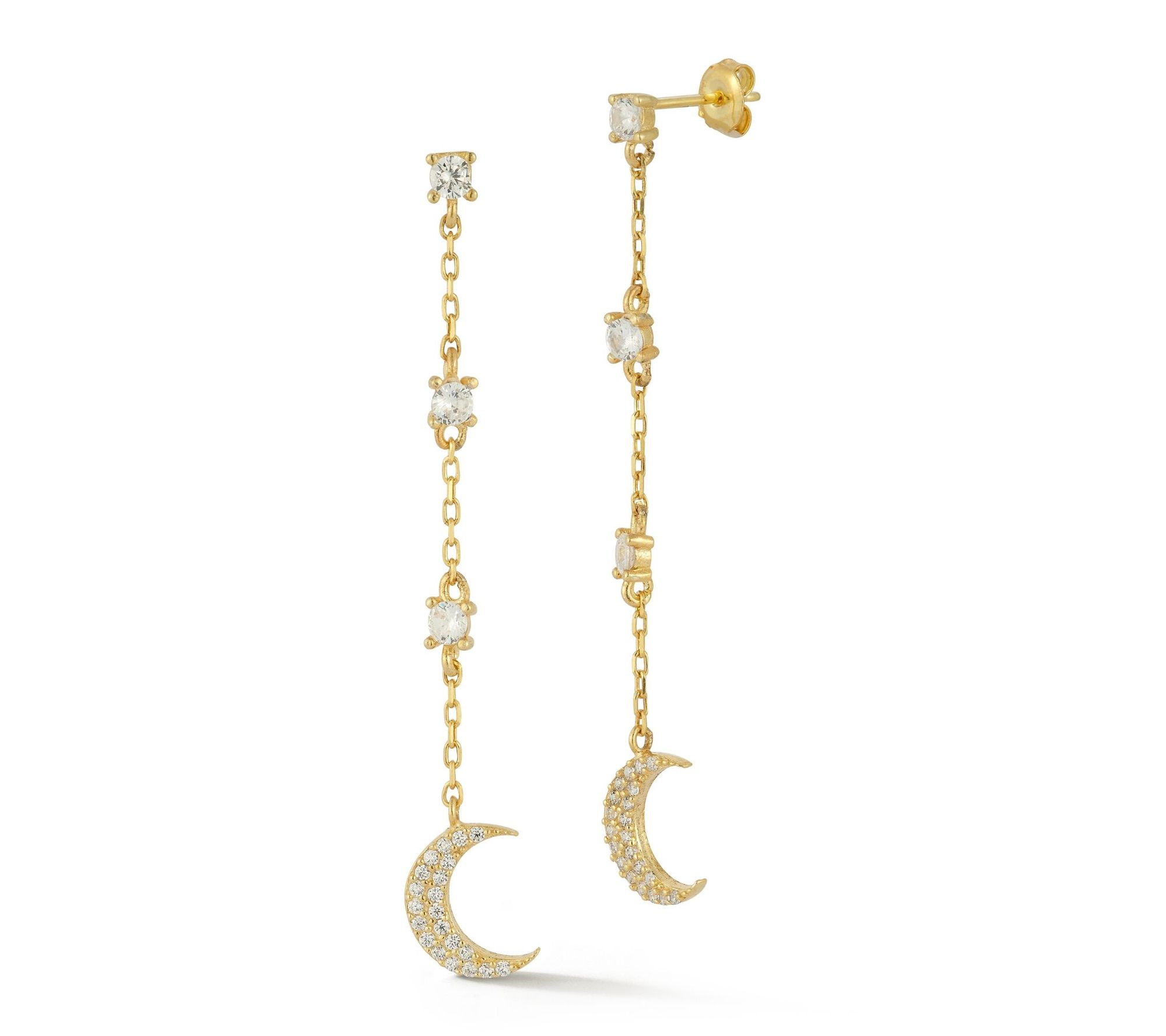 Sterlina Silver Pave Moon Drop Earrings, Sterling