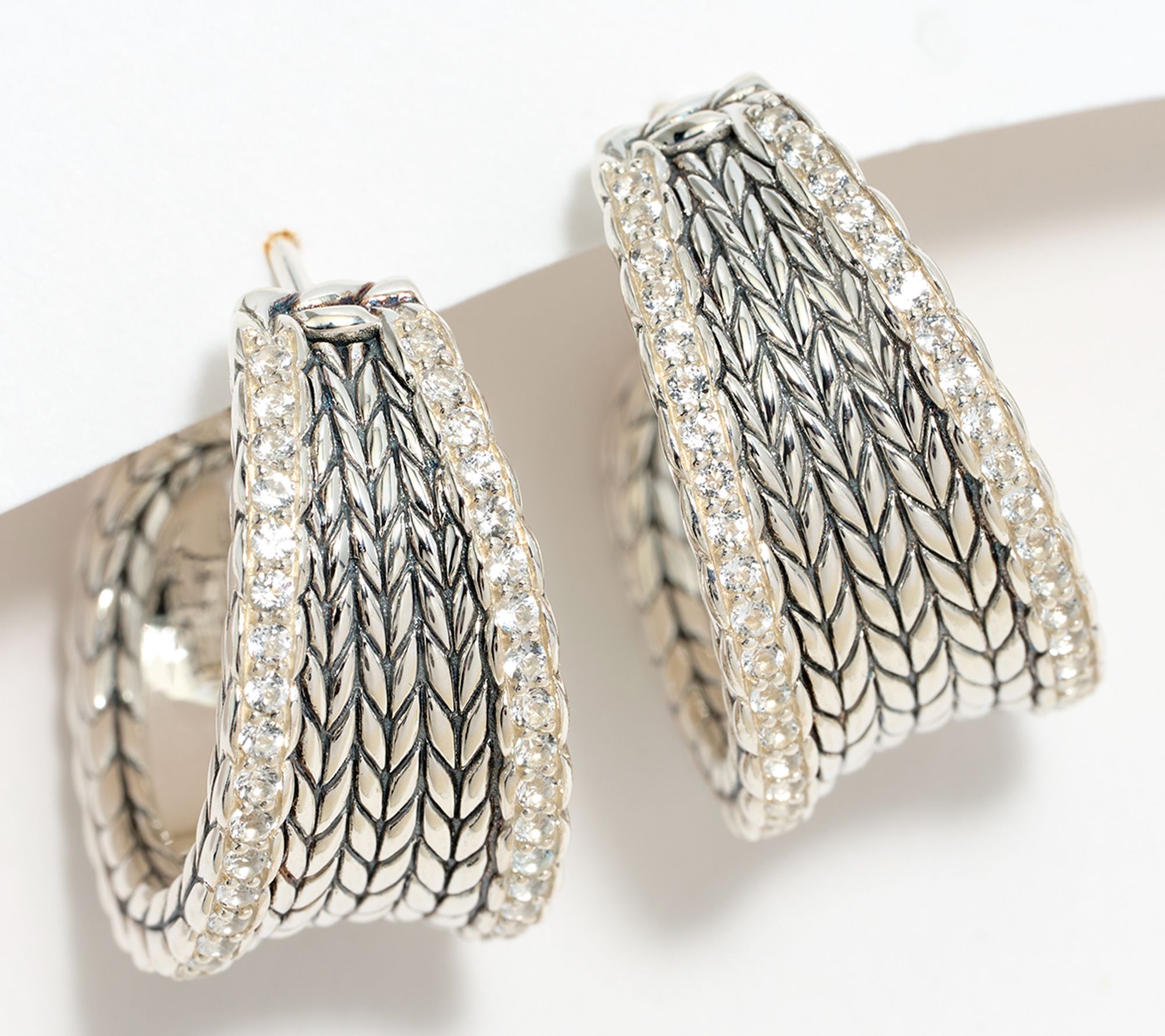 JAI Sterling Silver Pave Gemstone Saddle Hoop Earrings