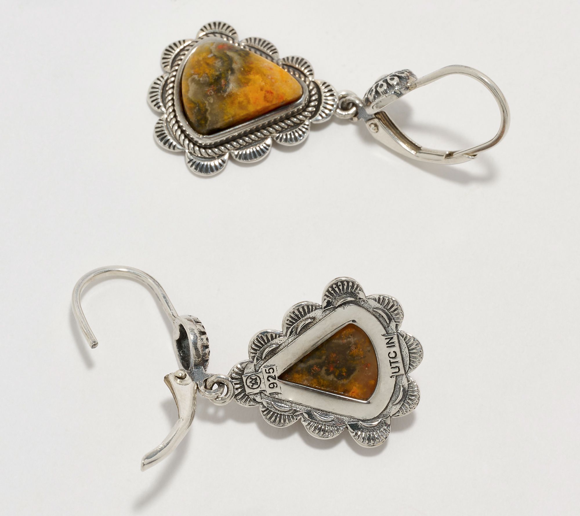 American West Sterling Silver Triangle Gemstone & ScallopEarrings