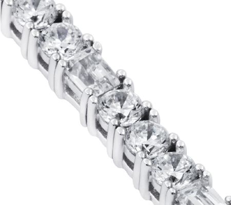 Diamonique Round and Baguette Tennis Bracelet,Platinum Clad