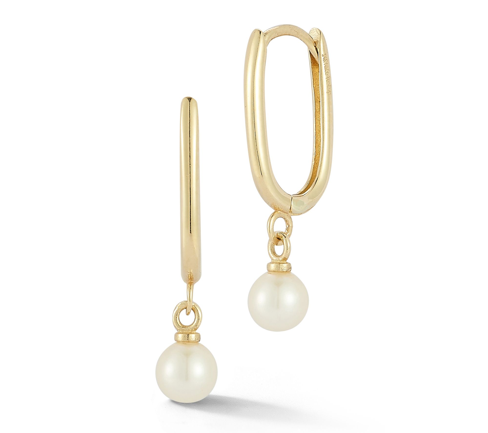 Luminosa Gold Cultured Pearl Charm Oval Hoop Earrings, 14K