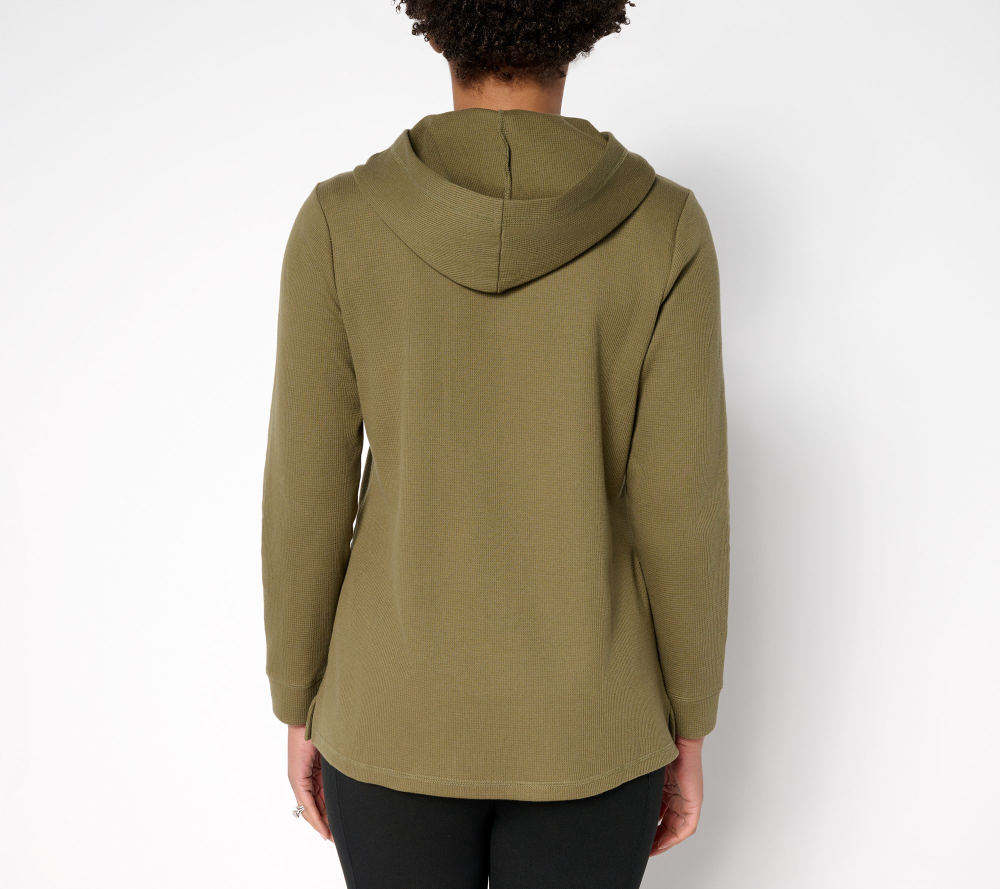 Denim & Co. Active Regular Waffle Knit Hooded Henley Tunic