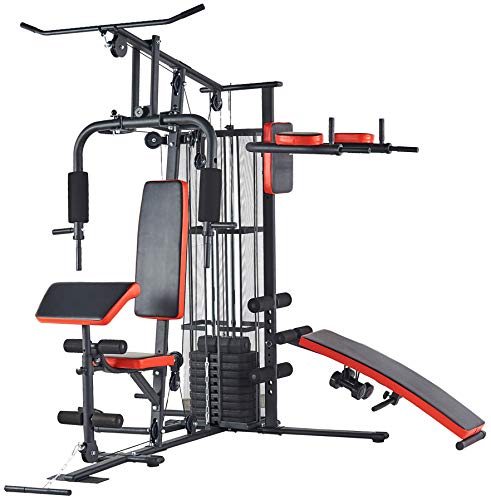 BalanceFrom-Home-Gym-System Workout-Station with 380LB of Resistance, 145LB-Weight Stack, Home Gym- Black & Red