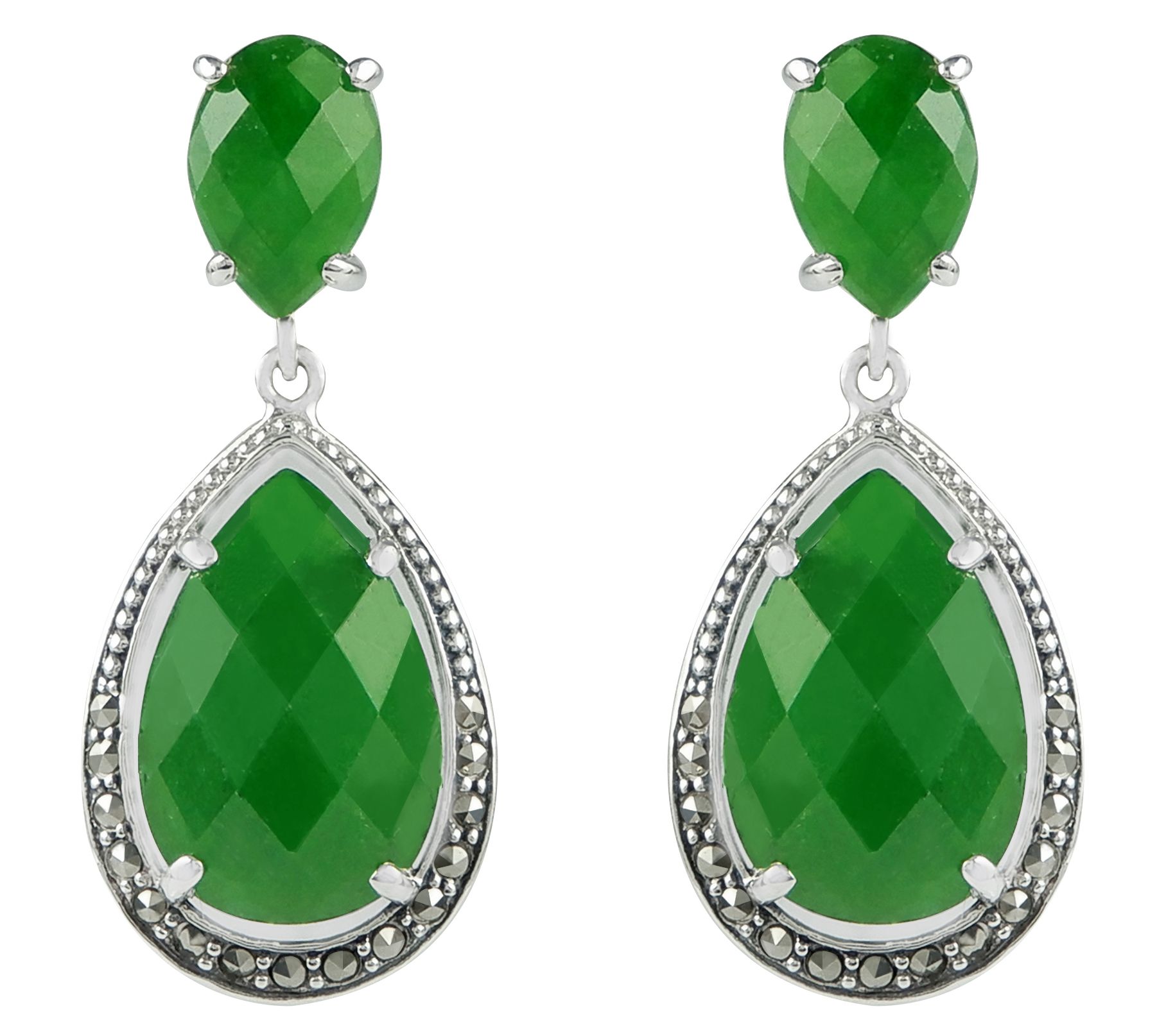Suspicion Sterling Silver Jade & Marcasite Teardrop Earrings