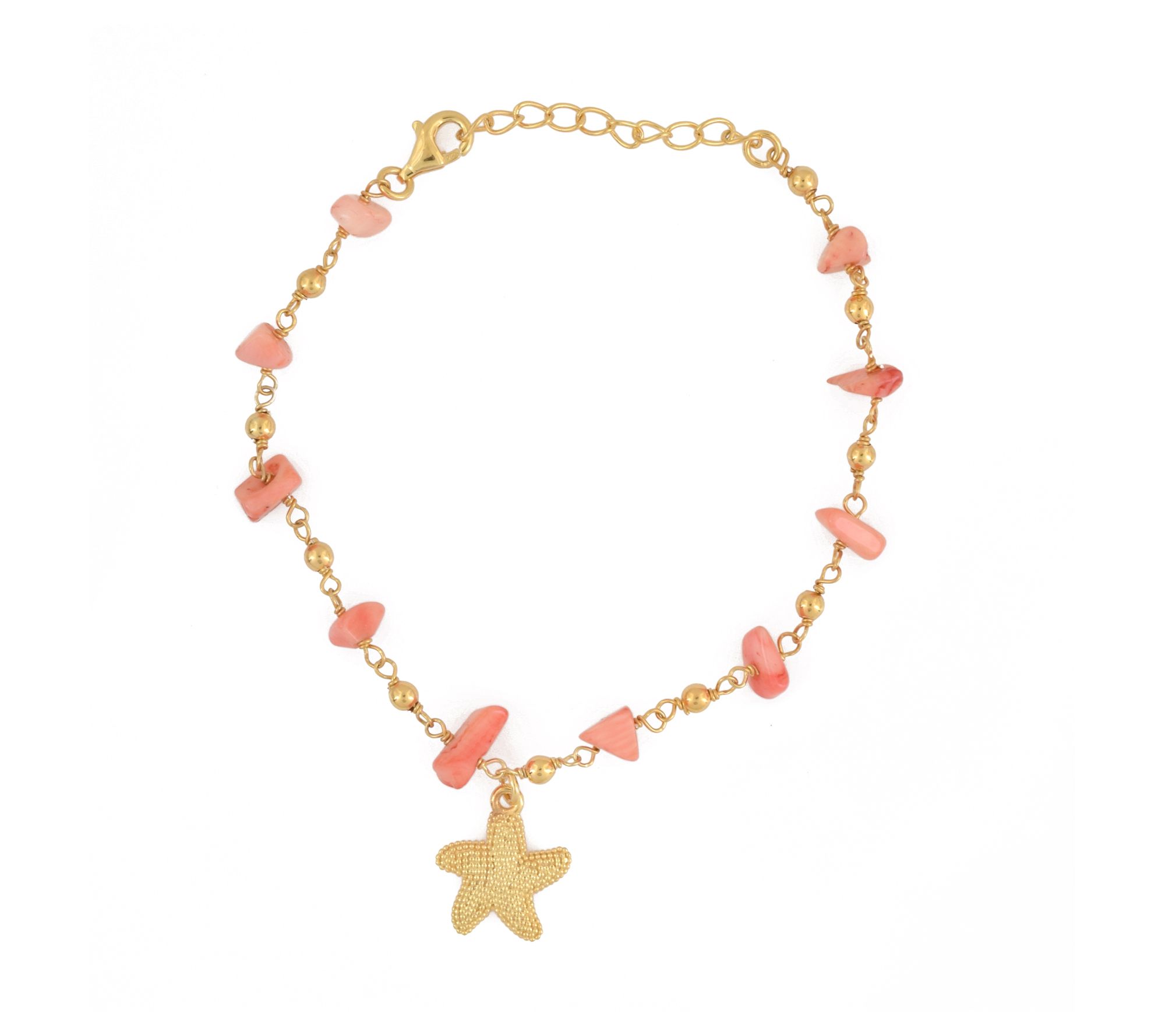 14K Gold Plated Pink Coral Star Fish Charm Bracelet