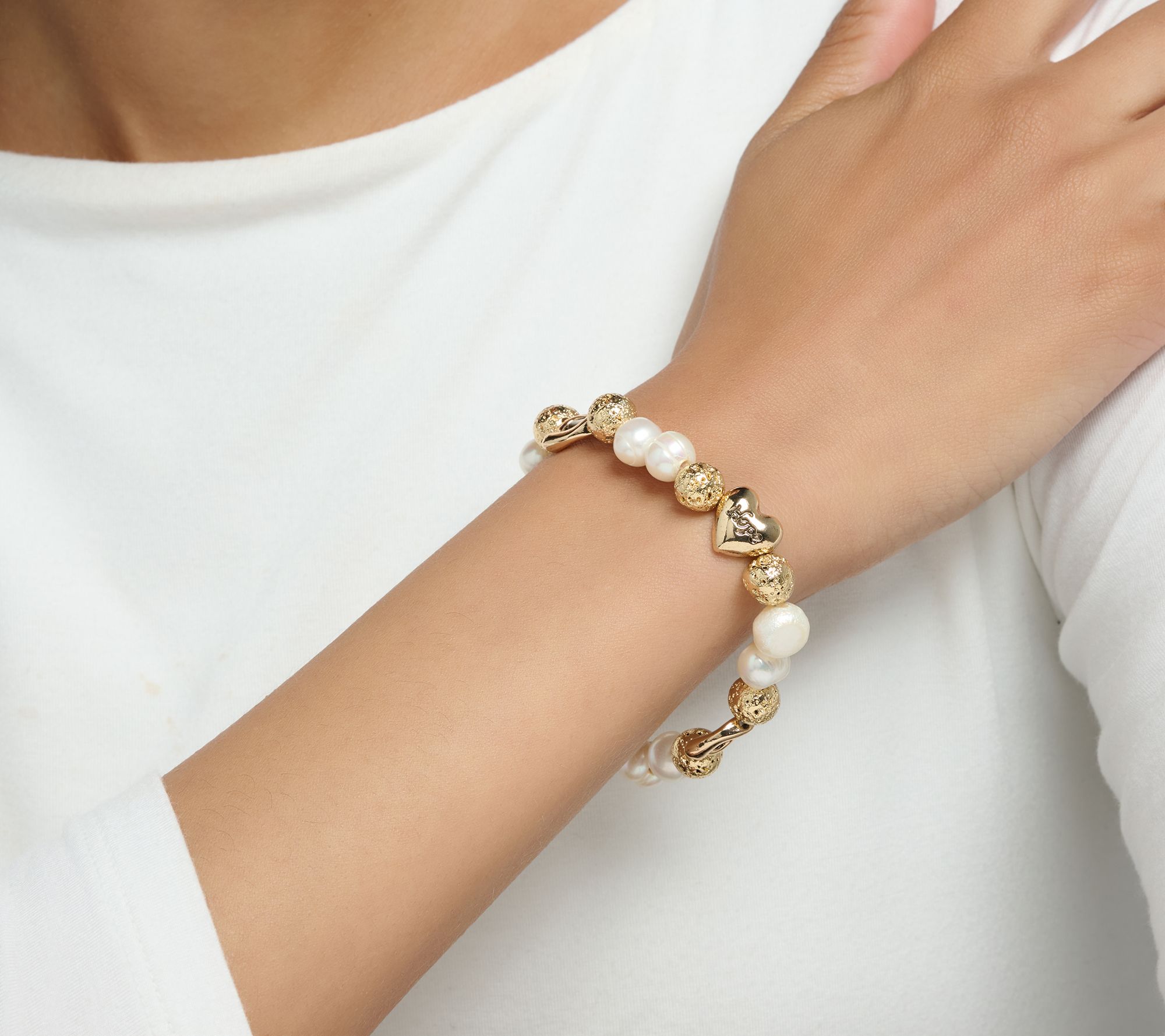 Zorbitz Set of 2 Lava & Gemstone Bead Heart Charm Bracelets