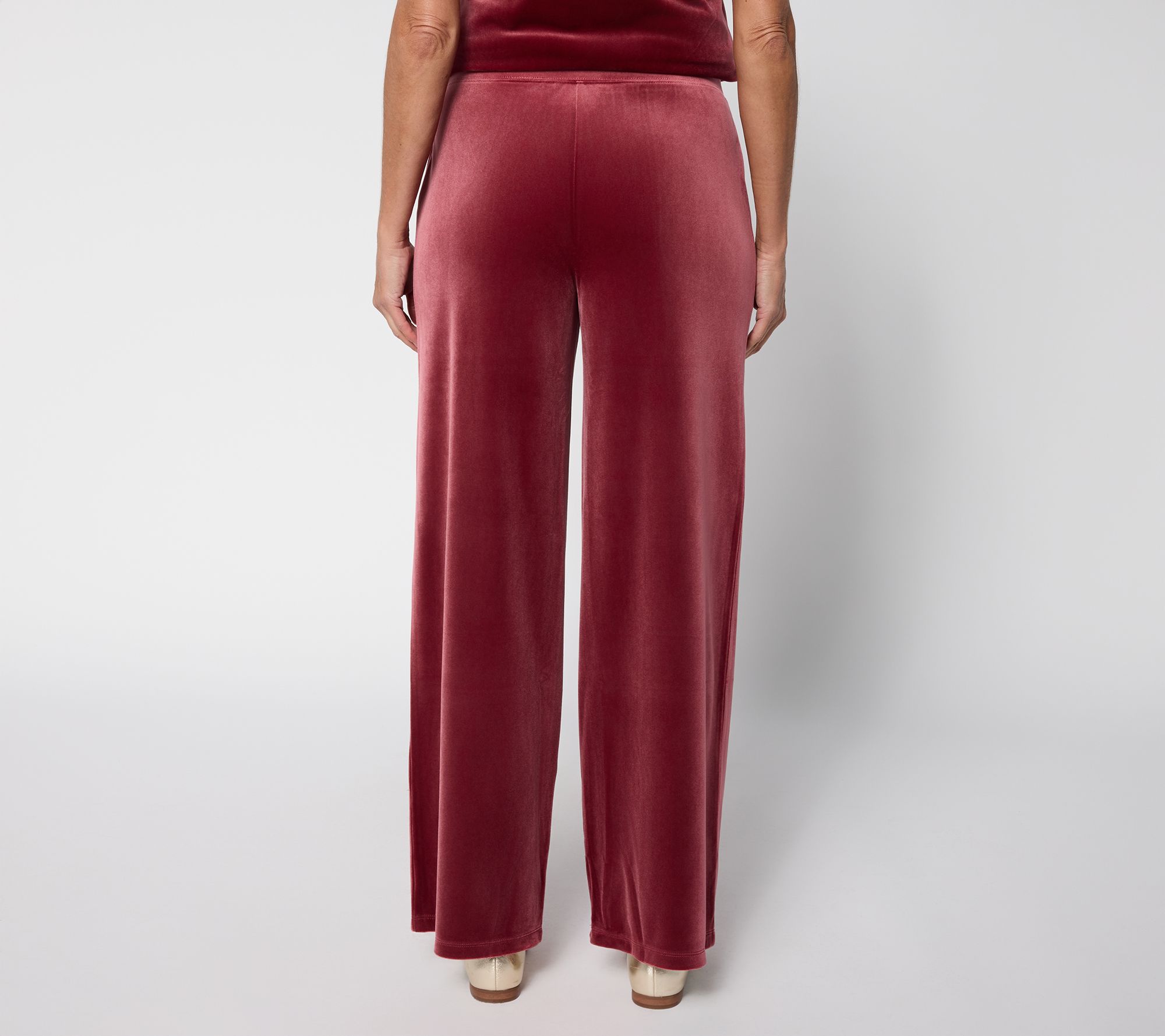 Denim & Co. Petite Knit Velvet Full Length Wide Leg Pant