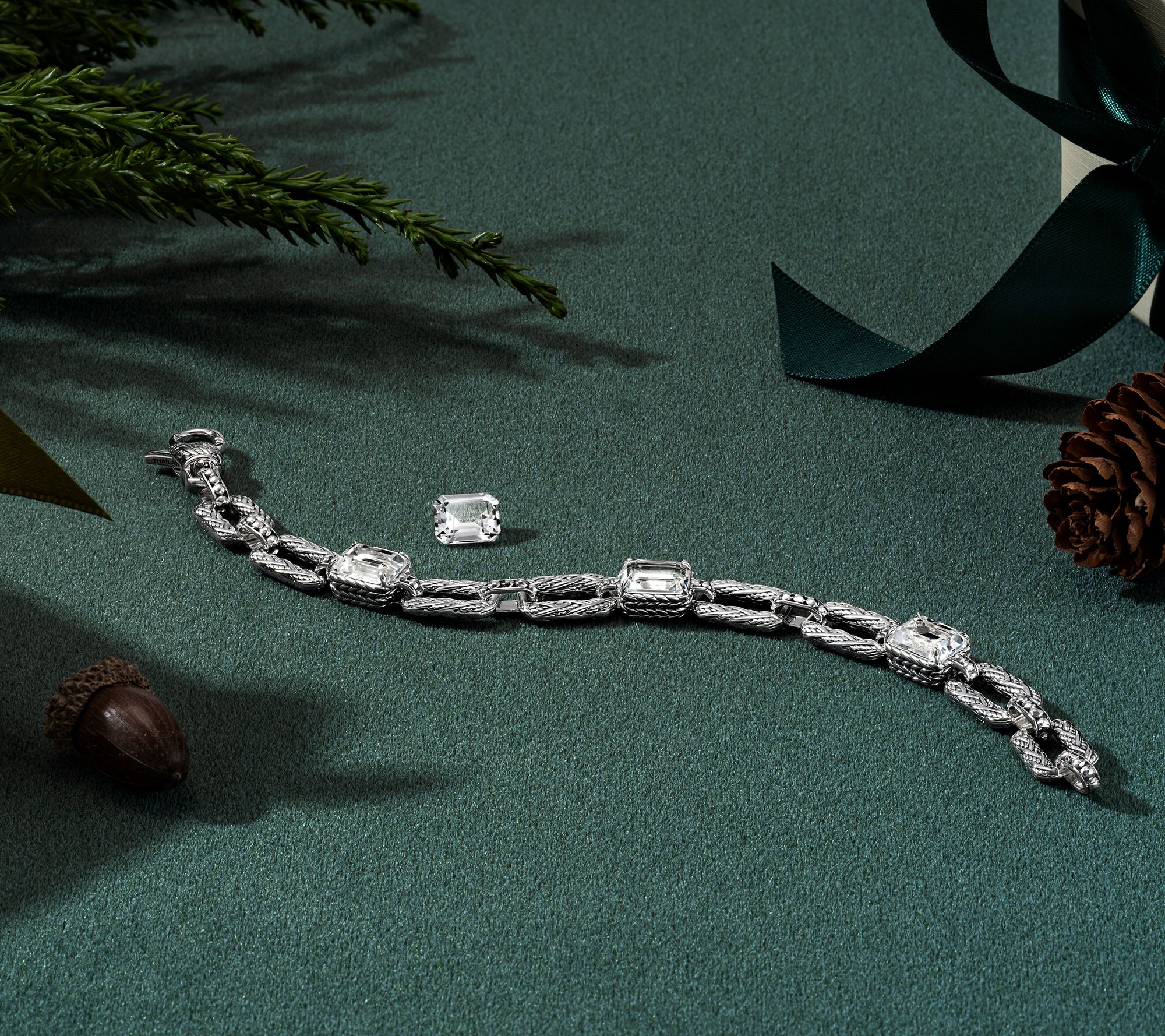 JAI Sterling Silver Legacy Woven Emerald Cut Gem Bracelet