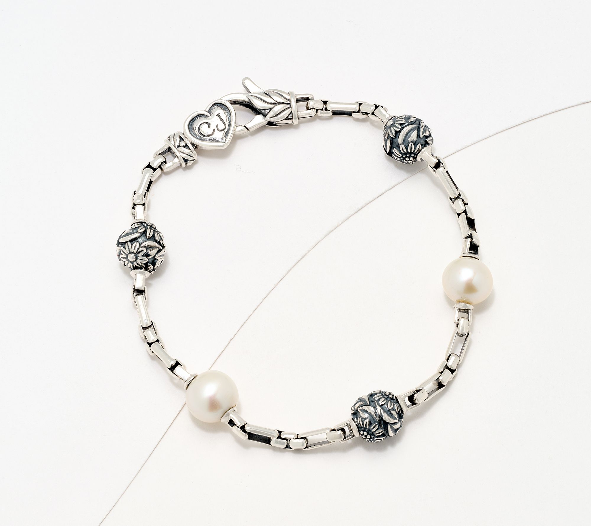 Christian James by Scott Grimes Sterling Silver Cultured Pearl Floral Bracelet