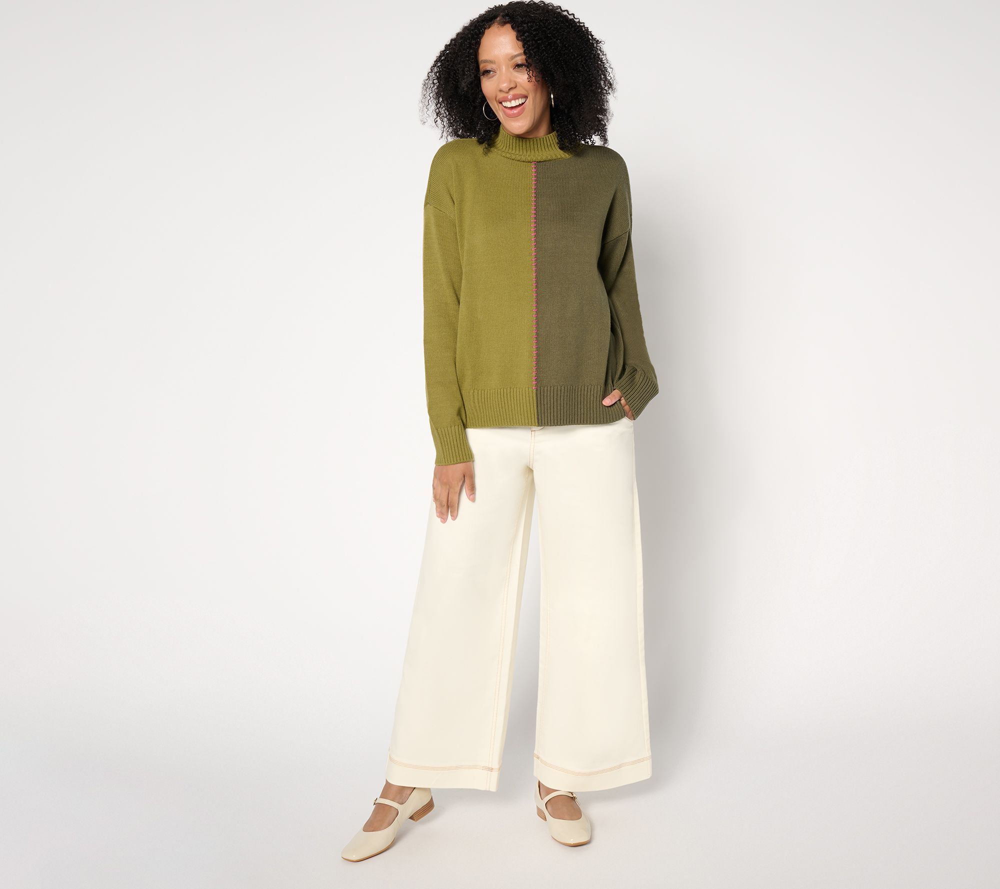 Peace Love World Solid or Split Color Mock-Neck Sweater