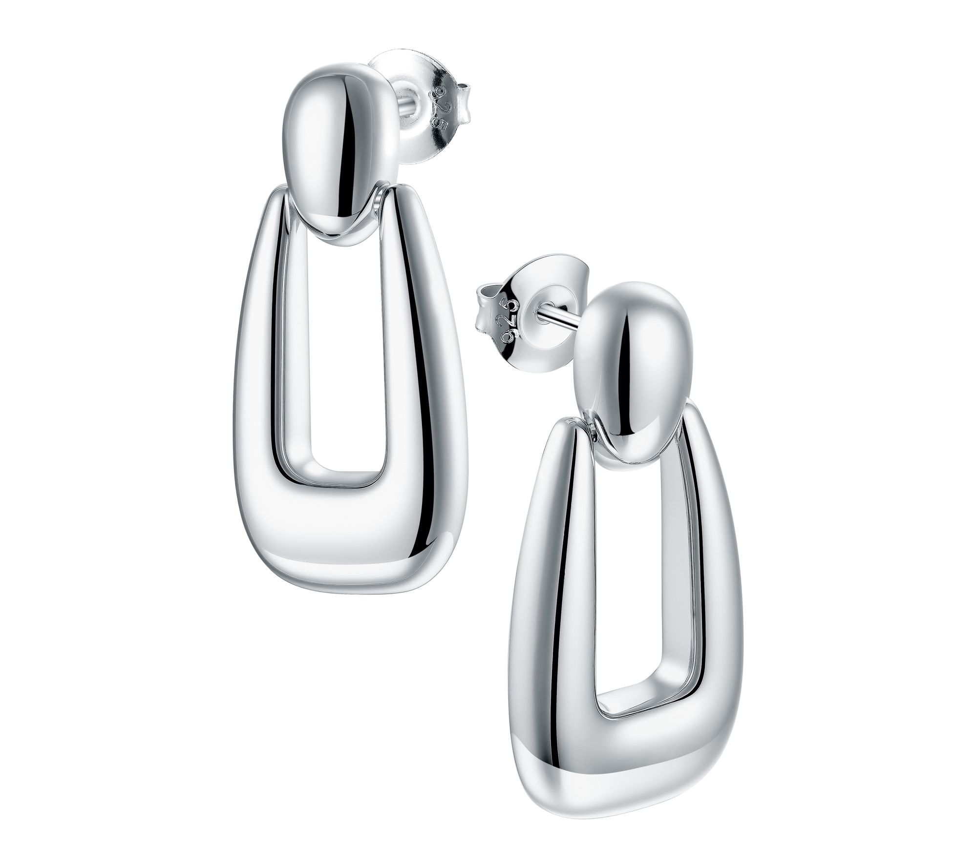 Silver Style Oval Tear Drop Hoop Earrings, Sterling