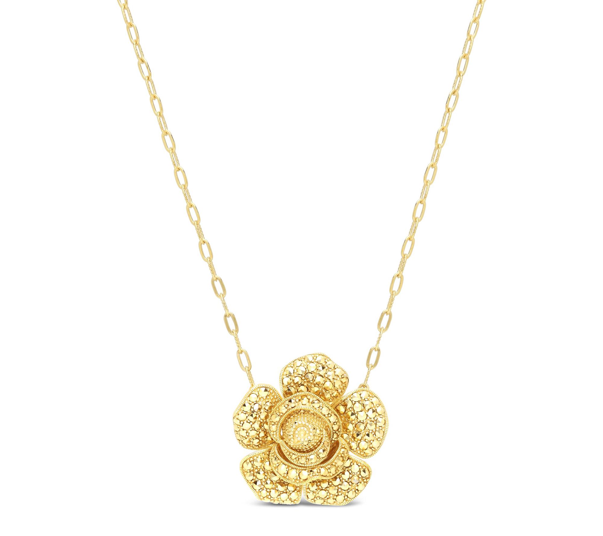 Dallas Prince 14K Gold Clad Chrome Marcasite Rose Necklace