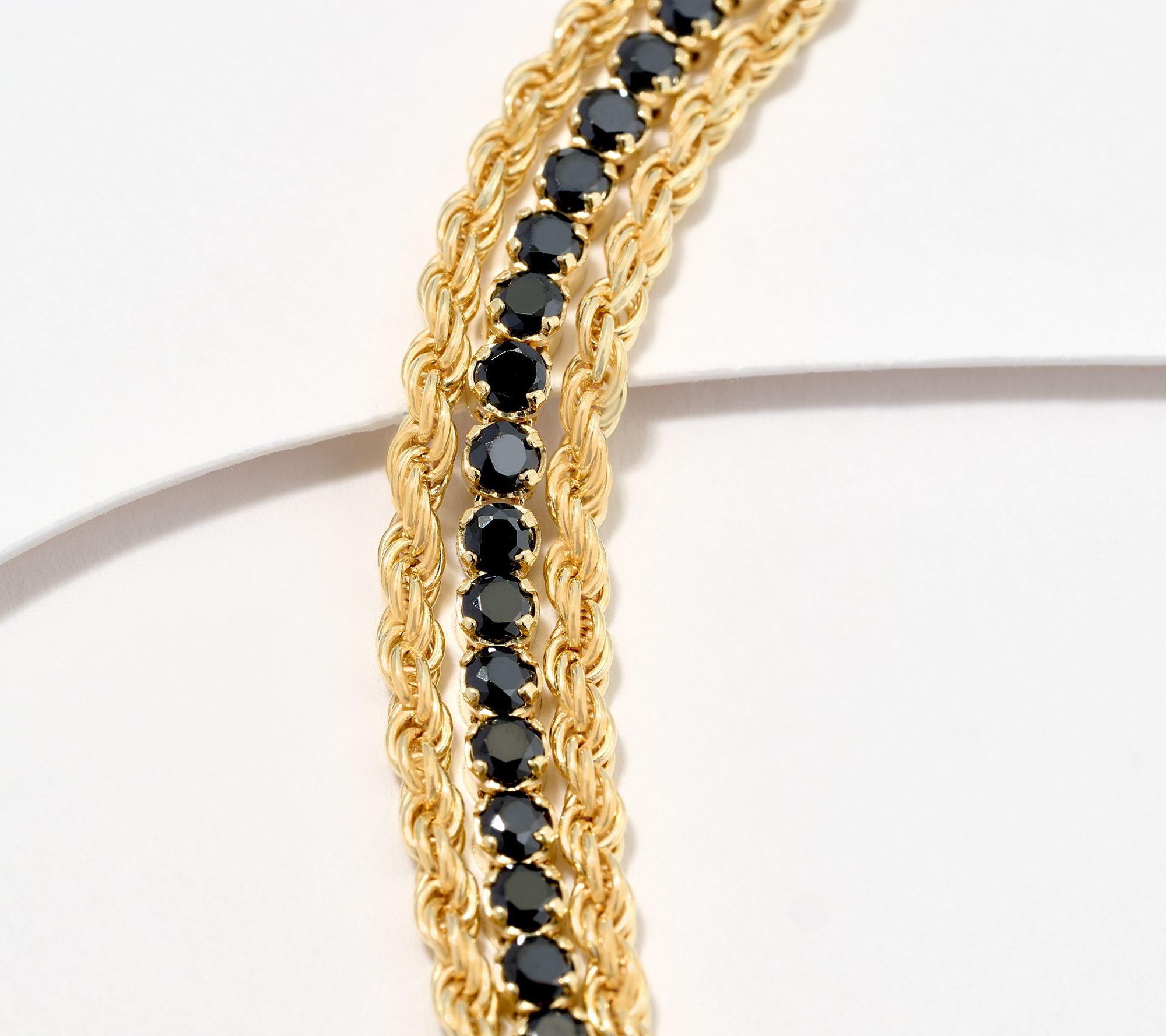 Diamonique Italia Triple Strand Black Stone Bracelet, Sterl