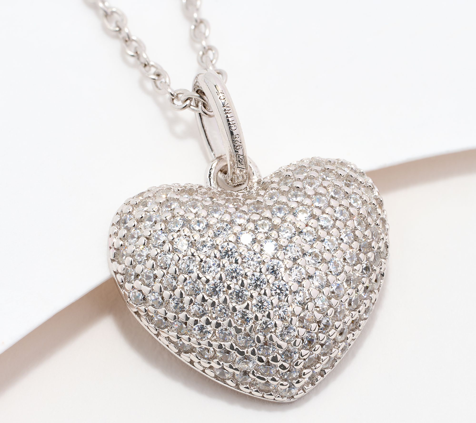 Diamonique Puffed Symbol Pendant Necklace, Sterling Silver