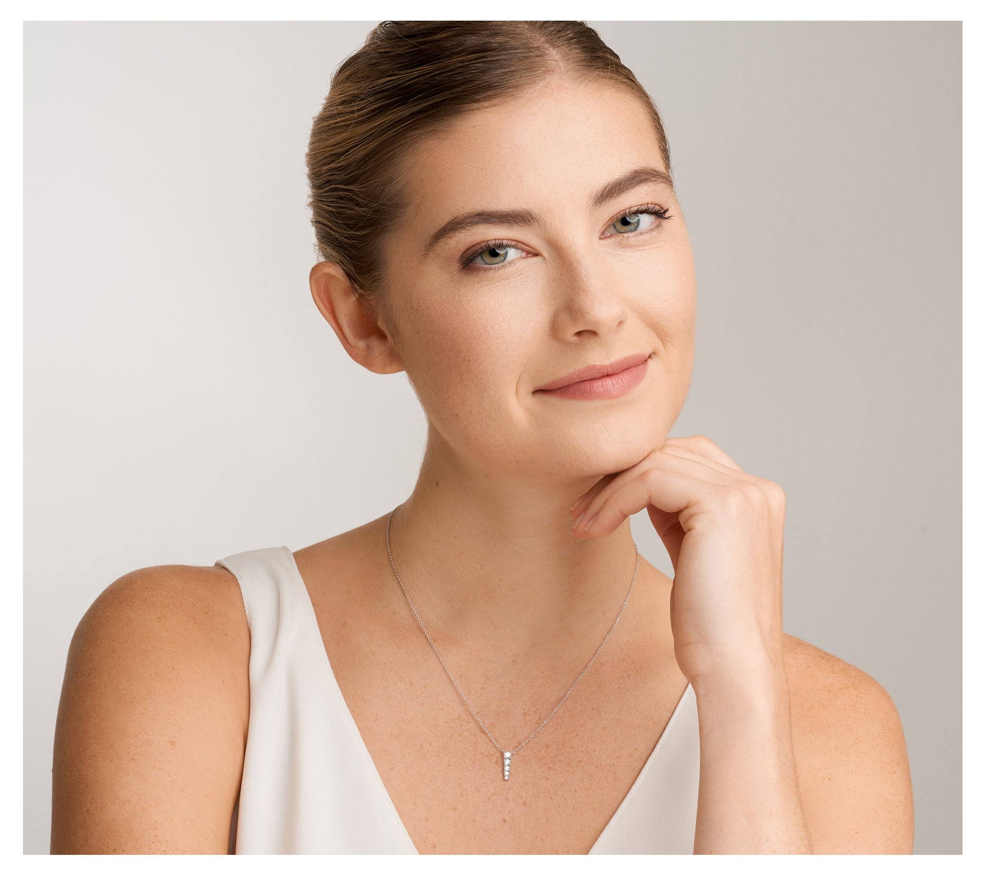 Diamonique Graduated 5 Stone Drop Necklace, Sterling Silver