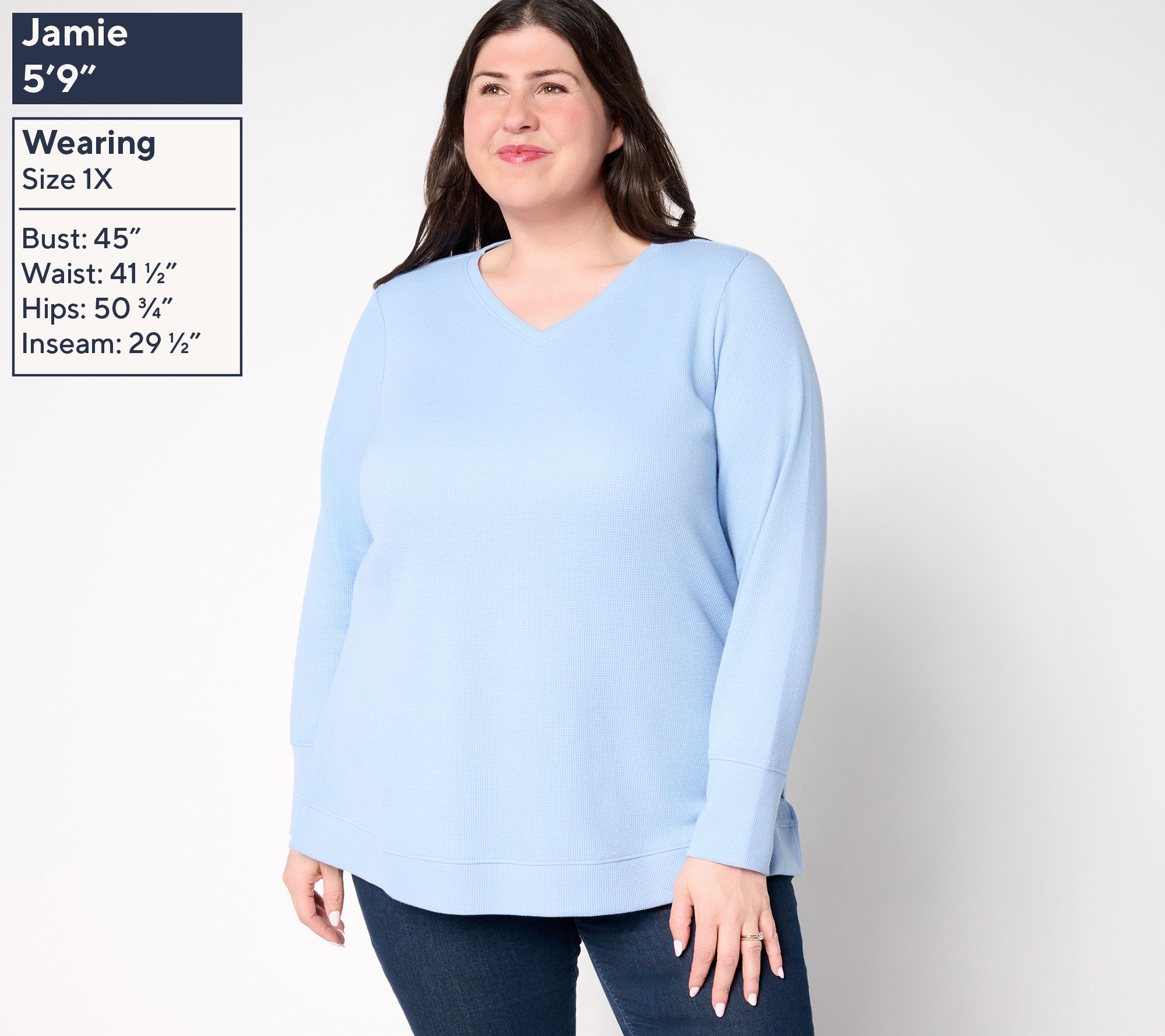 Denim & Co. Essentials Petite Waffle Knit V-Neck Tunic