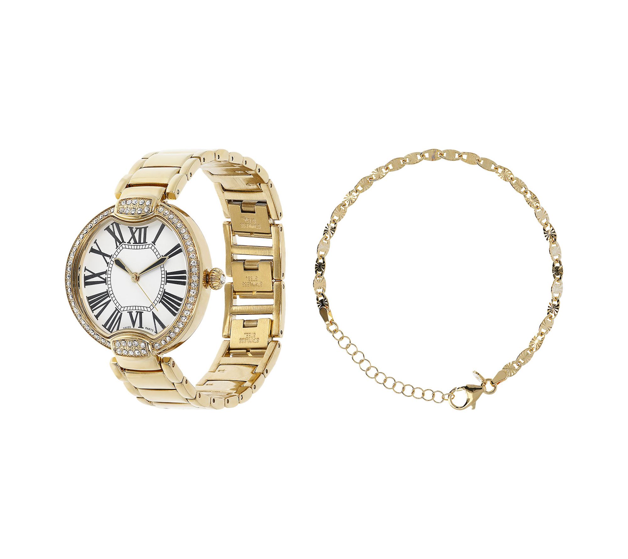 Bronzo Italia Crystal Panther Link Watch & Bracelet Set