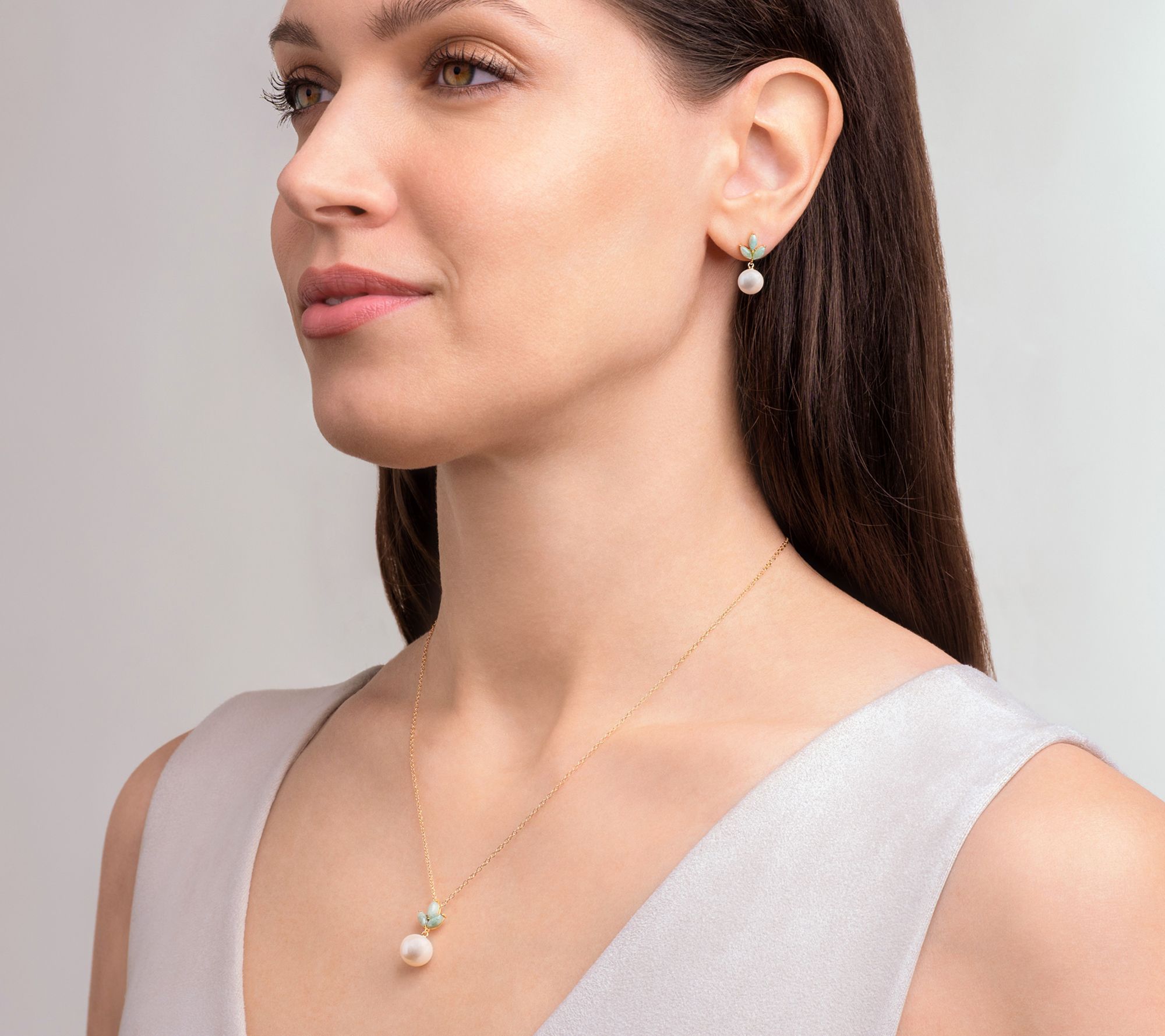 Affinity Cultured Pearl & Jade Earring NecklaceSet, 18k Plate