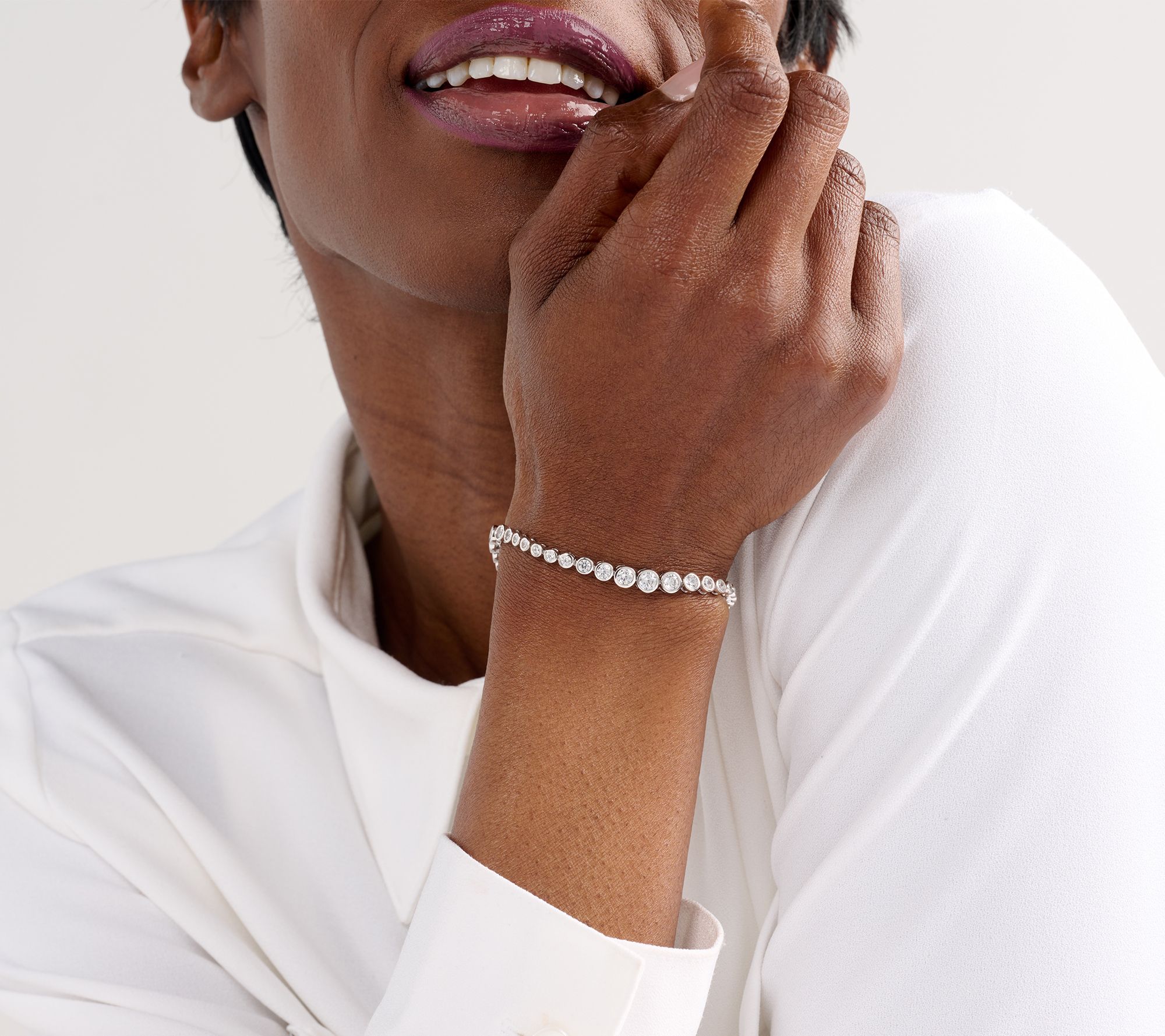 Diamonique x Kathy Levine Graduated Wave Tennis Bracelet Sterling Silver