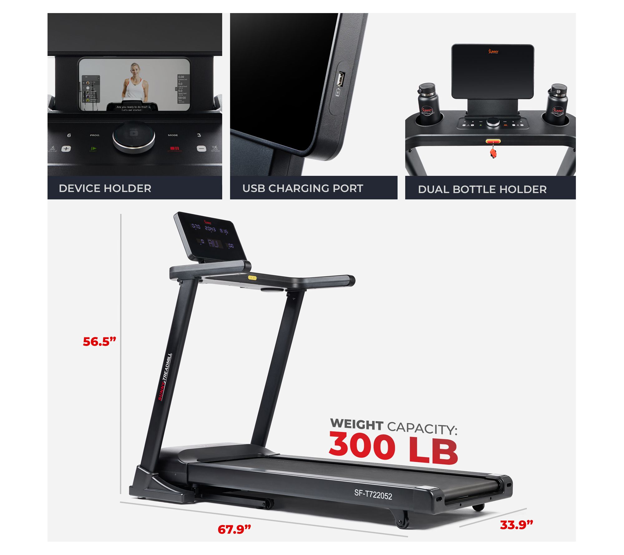 Sunny Health Fitness Astra Smart Brushless Treadmill